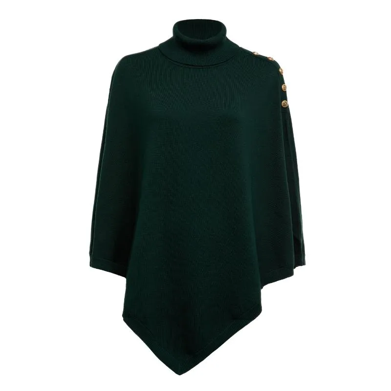 Holland Cooper Roll Neck Ladies Knit Cape - Deep Emerald