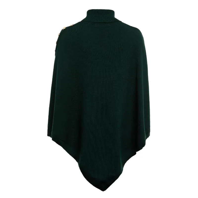 Holland Cooper Roll Neck Ladies Knit Cape - Deep Emerald