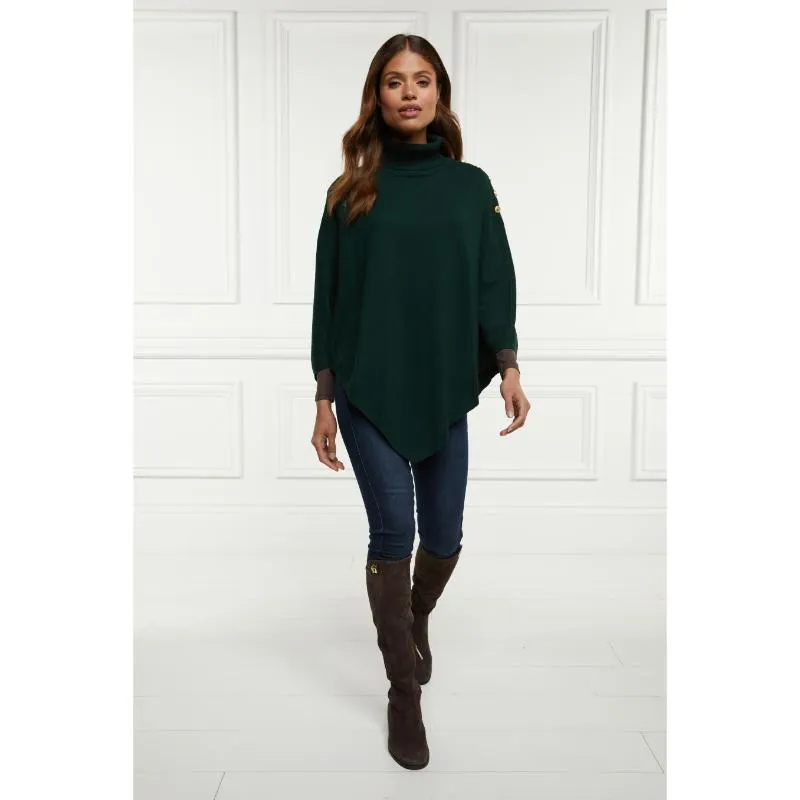 Holland Cooper Roll Neck Ladies Knit Cape - Deep Emerald