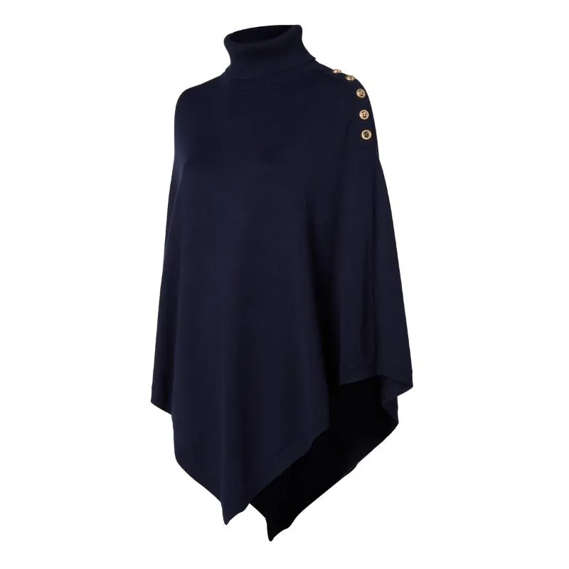 Holland Cooper Roll Neck Ladies Knit Cape - Ink Navy