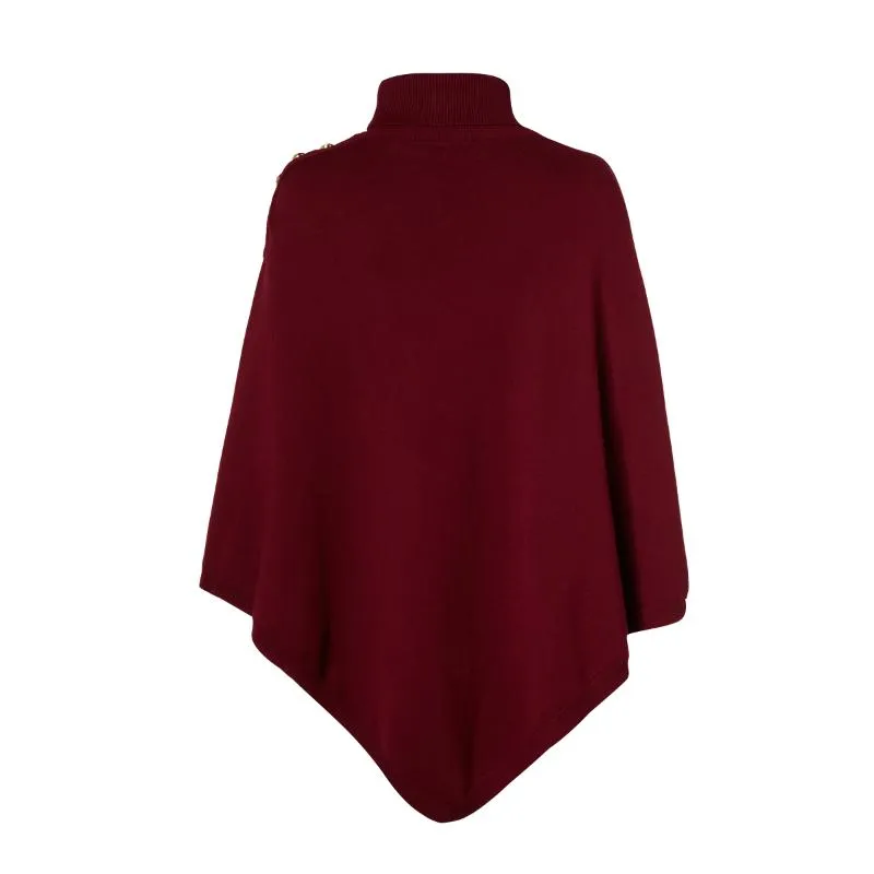 Holland Cooper Roll Neck Ladies Knit Cape - Wine