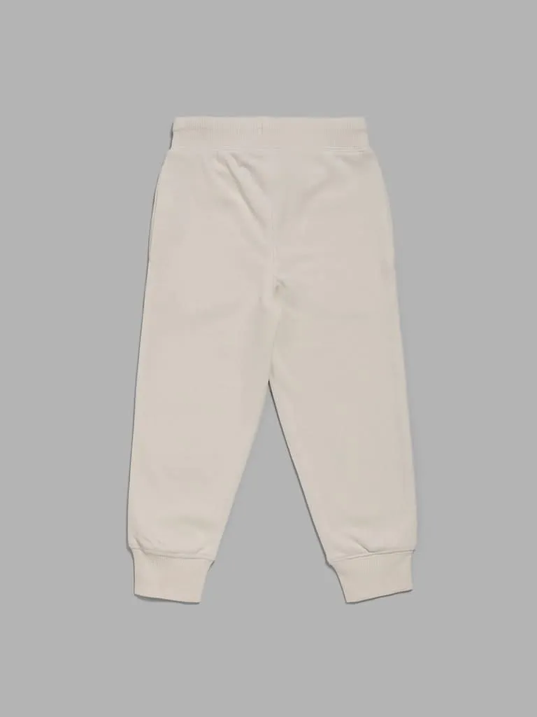 HOP Kids Cream Ribbed Joggers