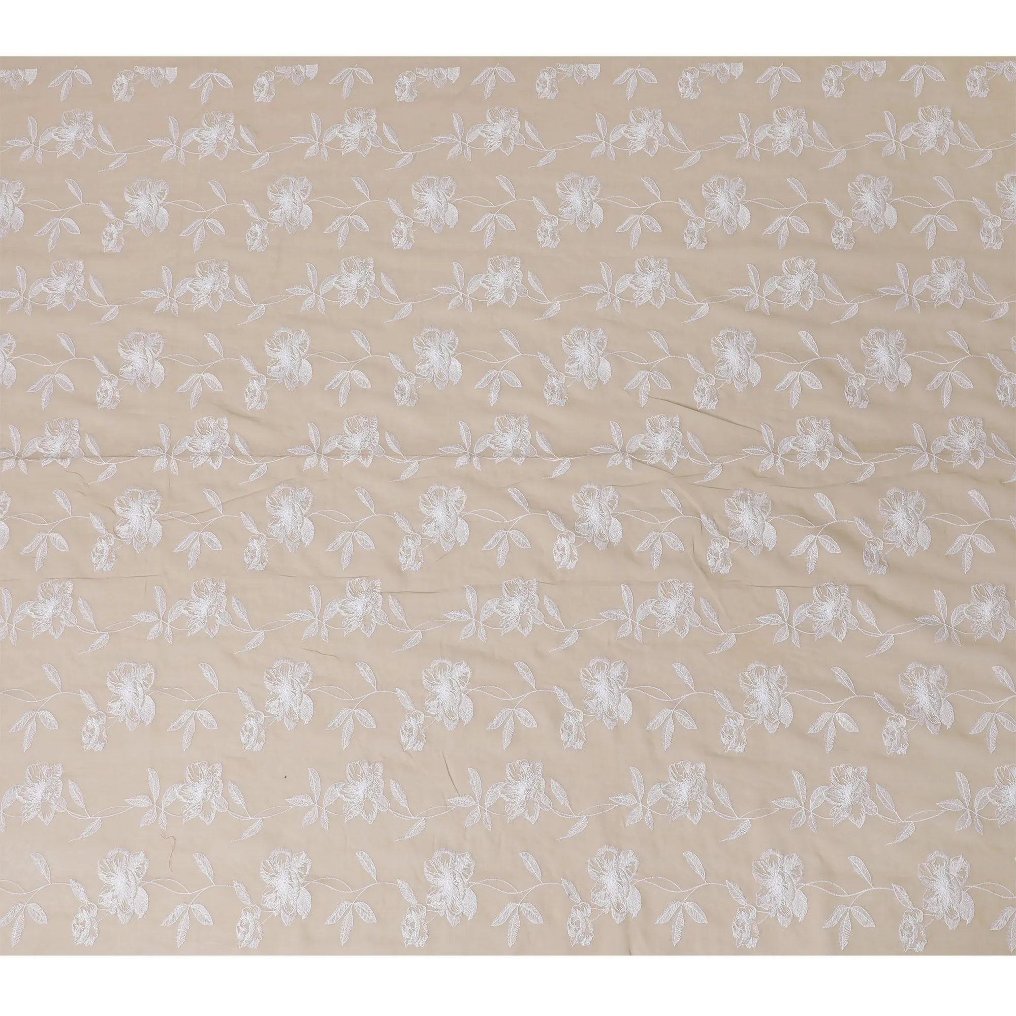 Ivory Bloom Embroidered Cotton Voile Fabric - Deluxe 110cm-D17569