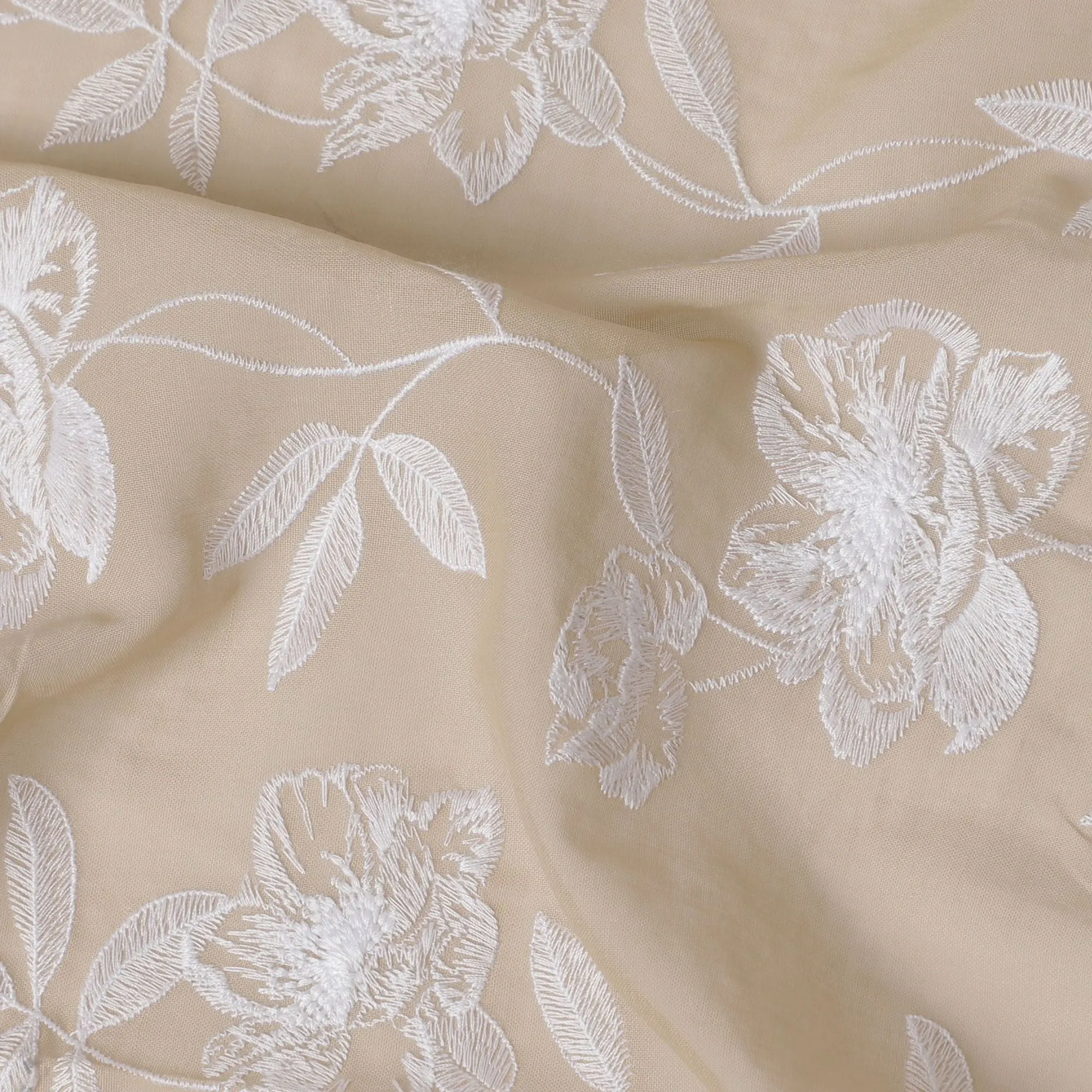 Ivory Bloom Embroidered Cotton Voile Fabric - Deluxe 110cm-D17569