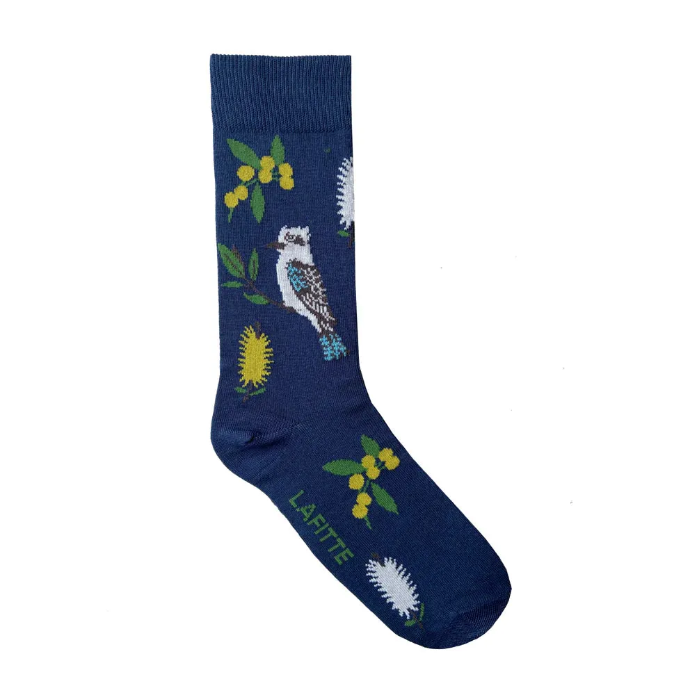 Kookaburra Crew Socks in Blue -  Aussie Made