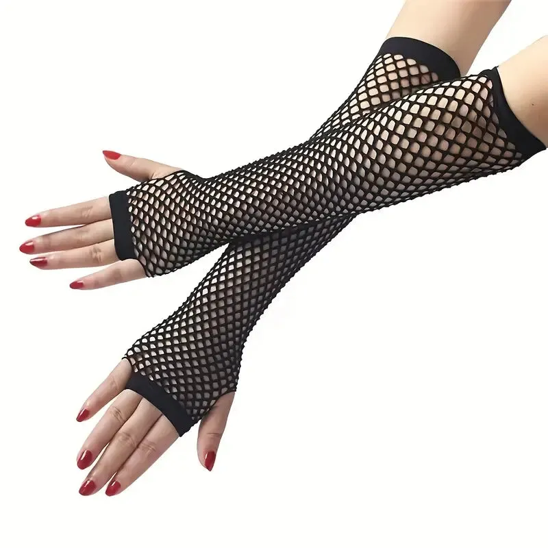 Lacy Mirage: Fingerless Fishnet Lace Gloves