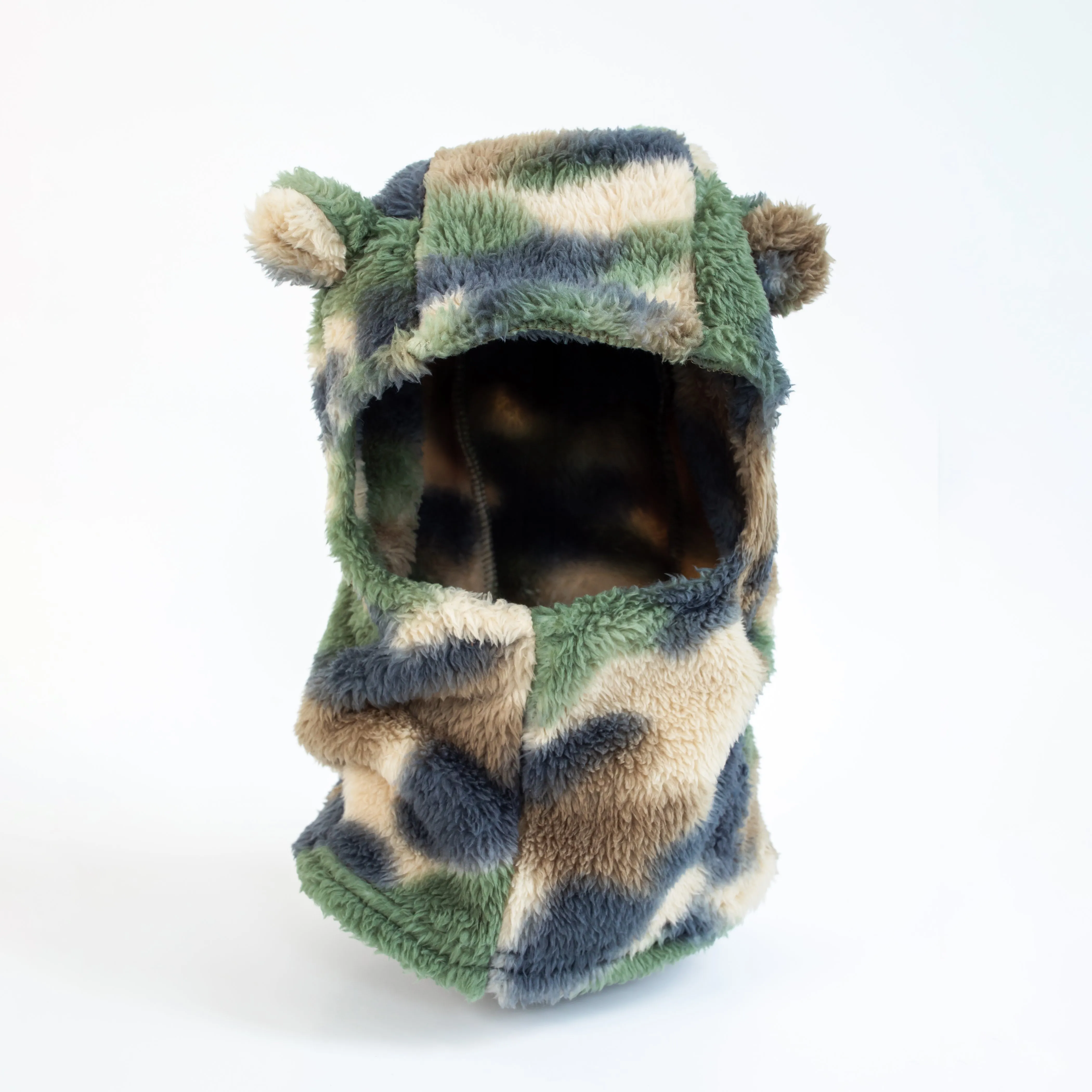 Little Boy's Watercolor Camo Plush Bear Ears Balaclava