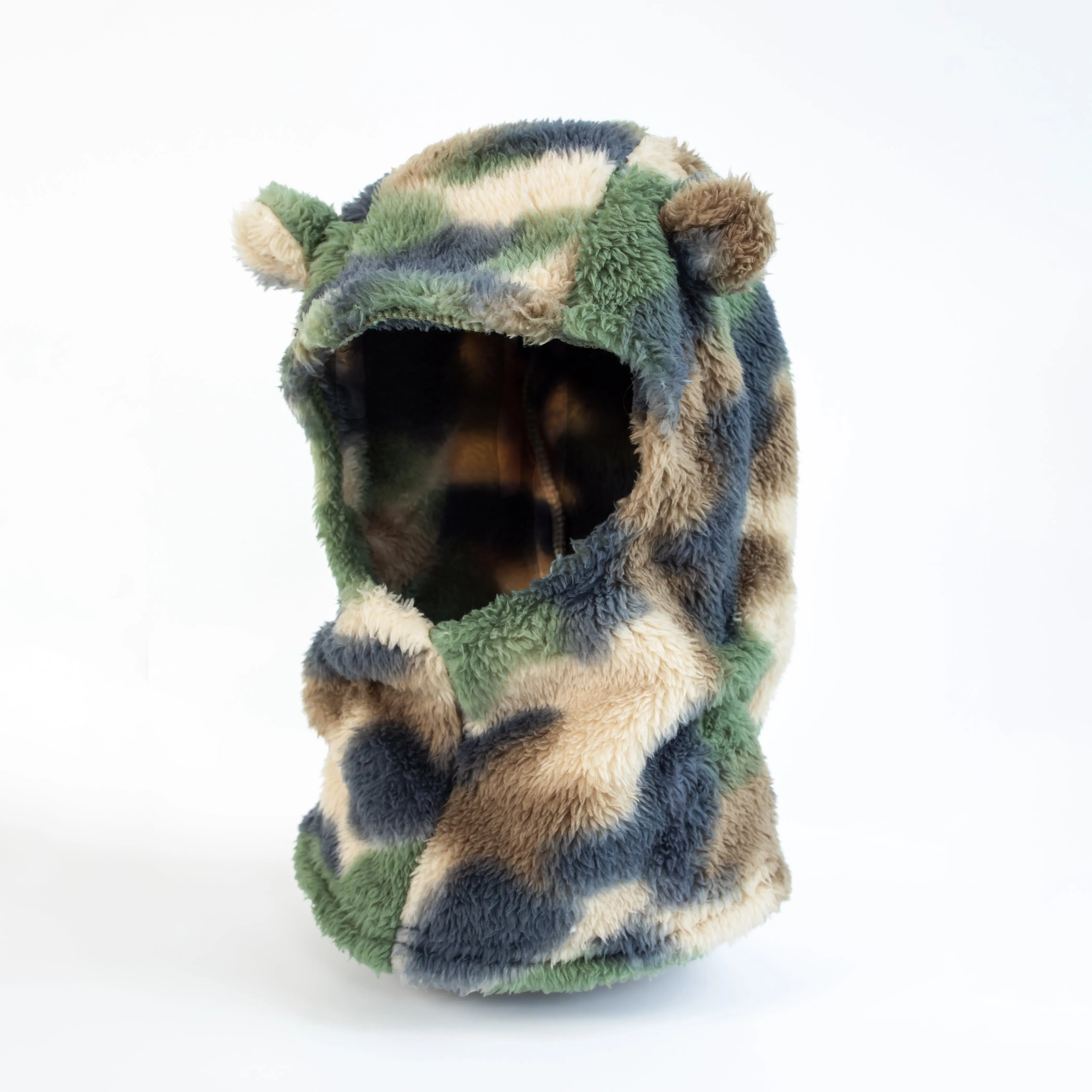 Little Boy's Watercolor Camo Plush Bear Ears Balaclava