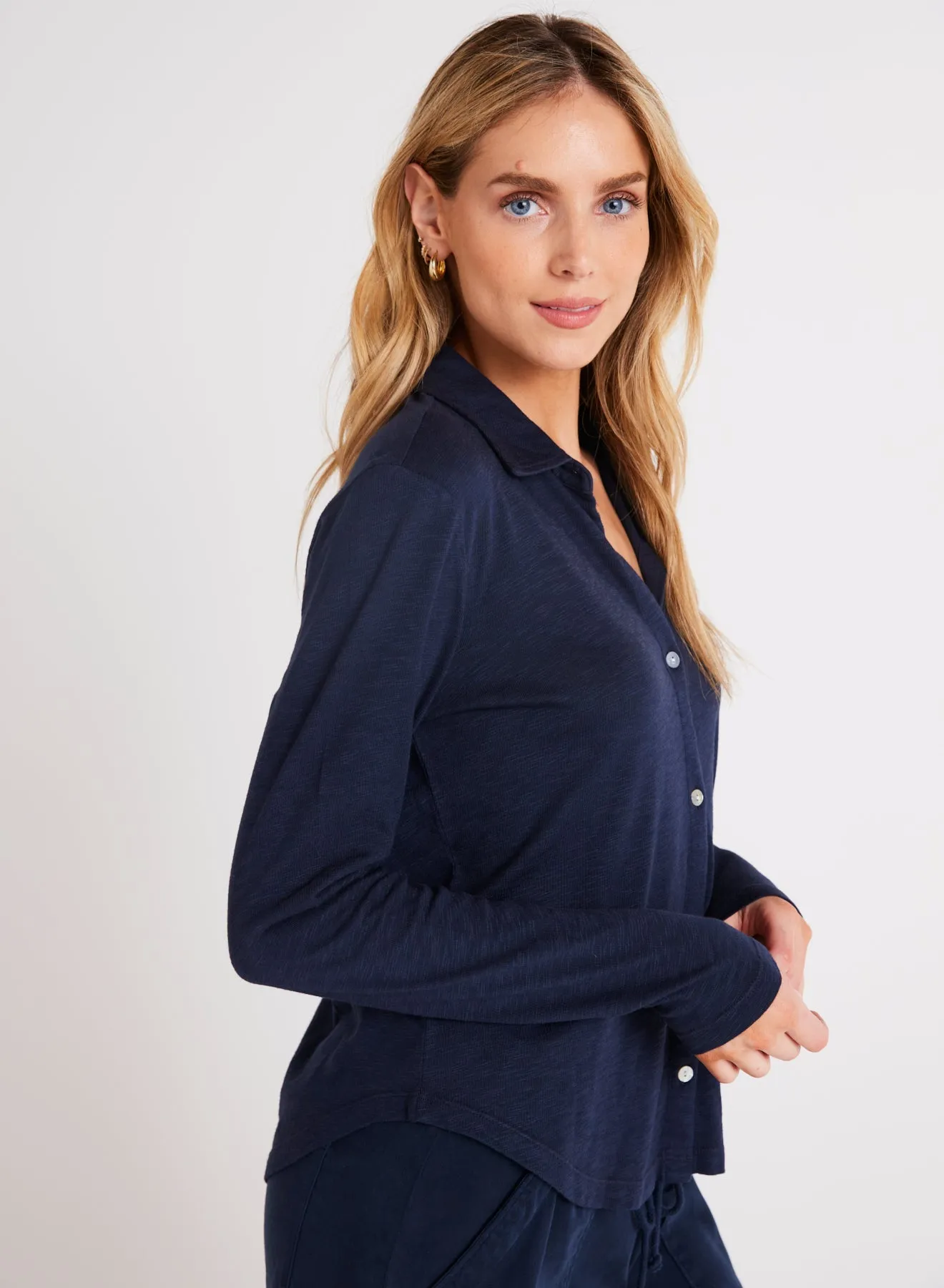 Long Sleeve Knit Button Down - Endless Sea