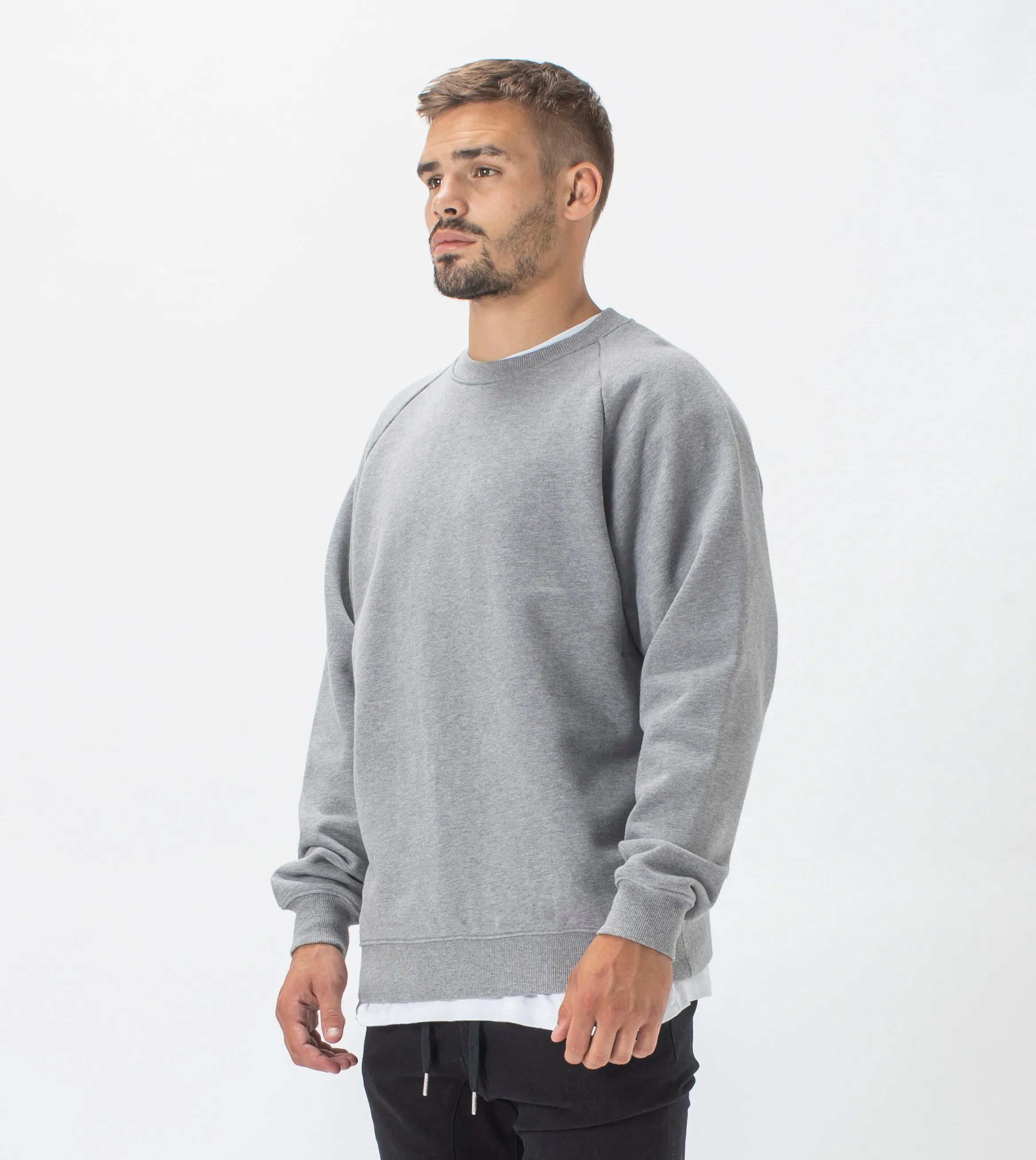 Lowgo Raglan Crew Sweat Dk Grey Marle