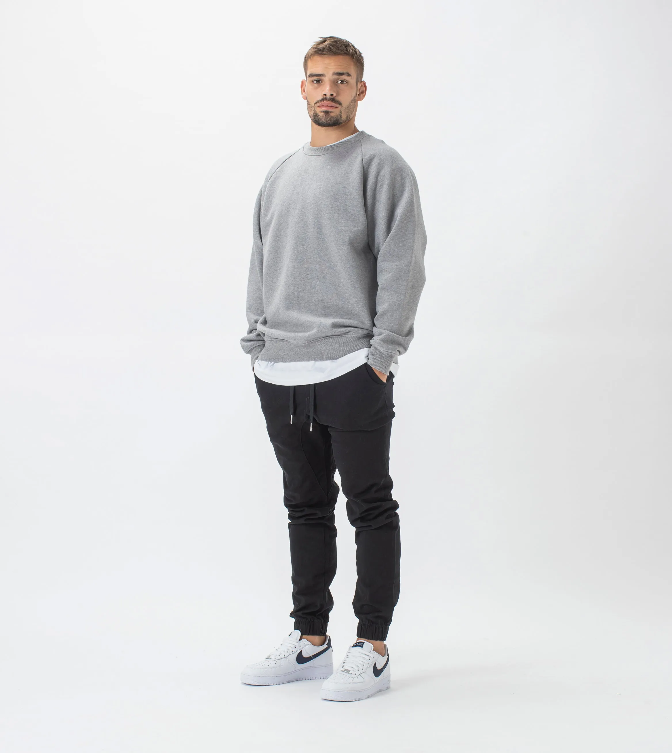 Lowgo Raglan Crew Sweat Dk Grey Marle