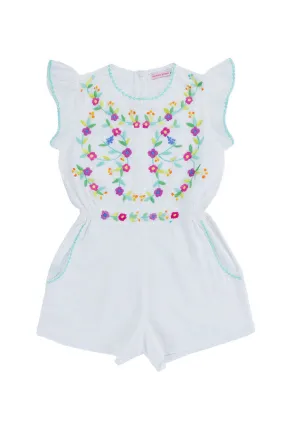 magnolia playsuit eggshell with colour hand stitch