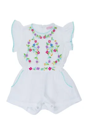 magnolia sunsuit eggshell with colour hand stitch