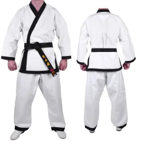 MAR-009 | White Karate Uniform w/ Black Trim (8oz Fabric)   FREE BELT