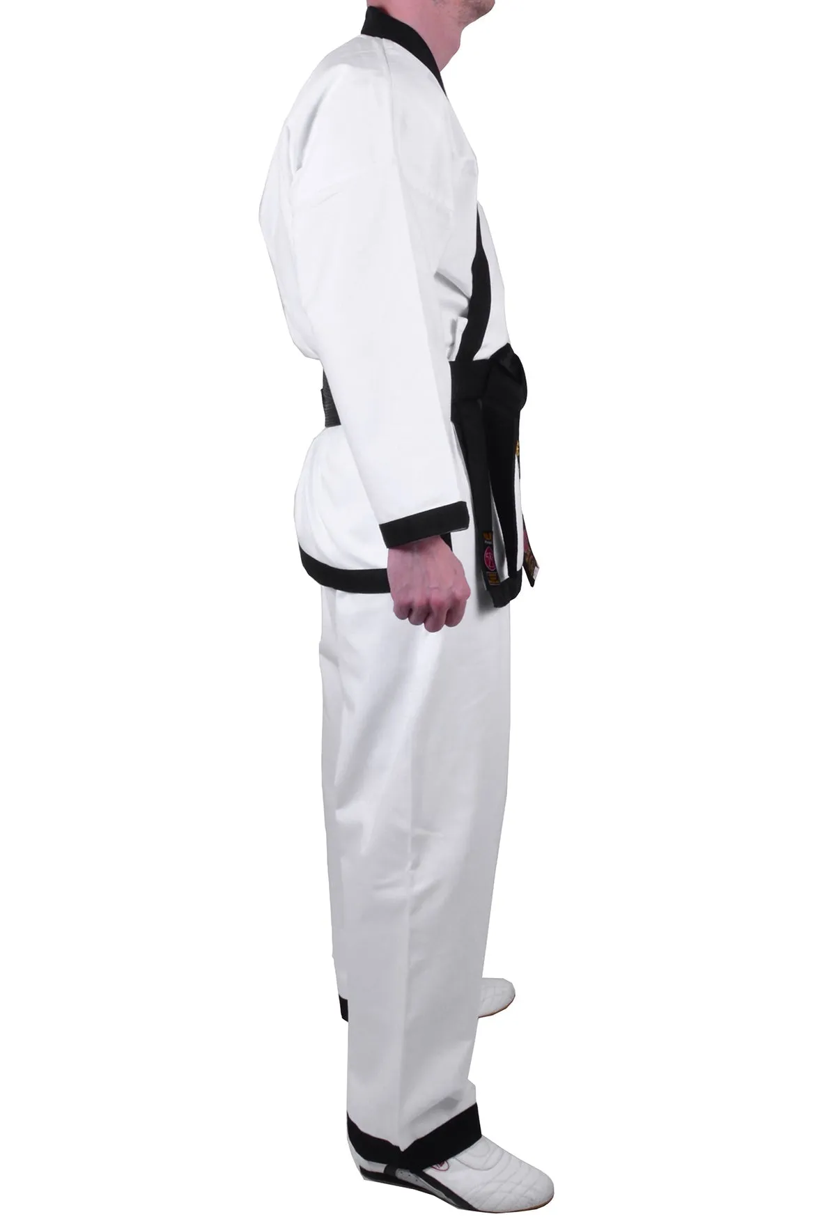 MAR-009 | White Karate Uniform w/ Black Trim (8oz Fabric)   FREE BELT