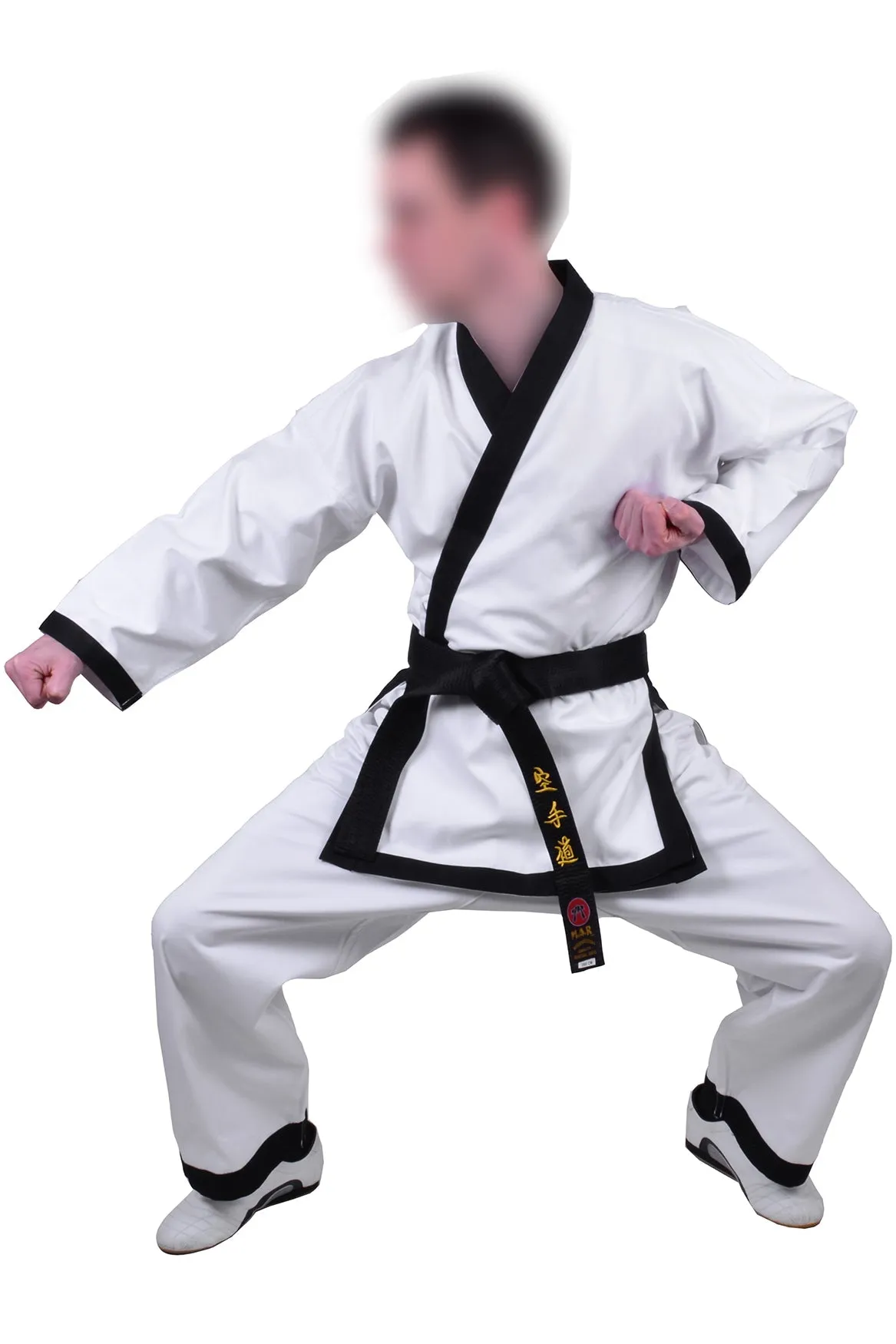 MAR-009 | White Karate Uniform w/ Black Trim (8oz Fabric)   FREE BELT