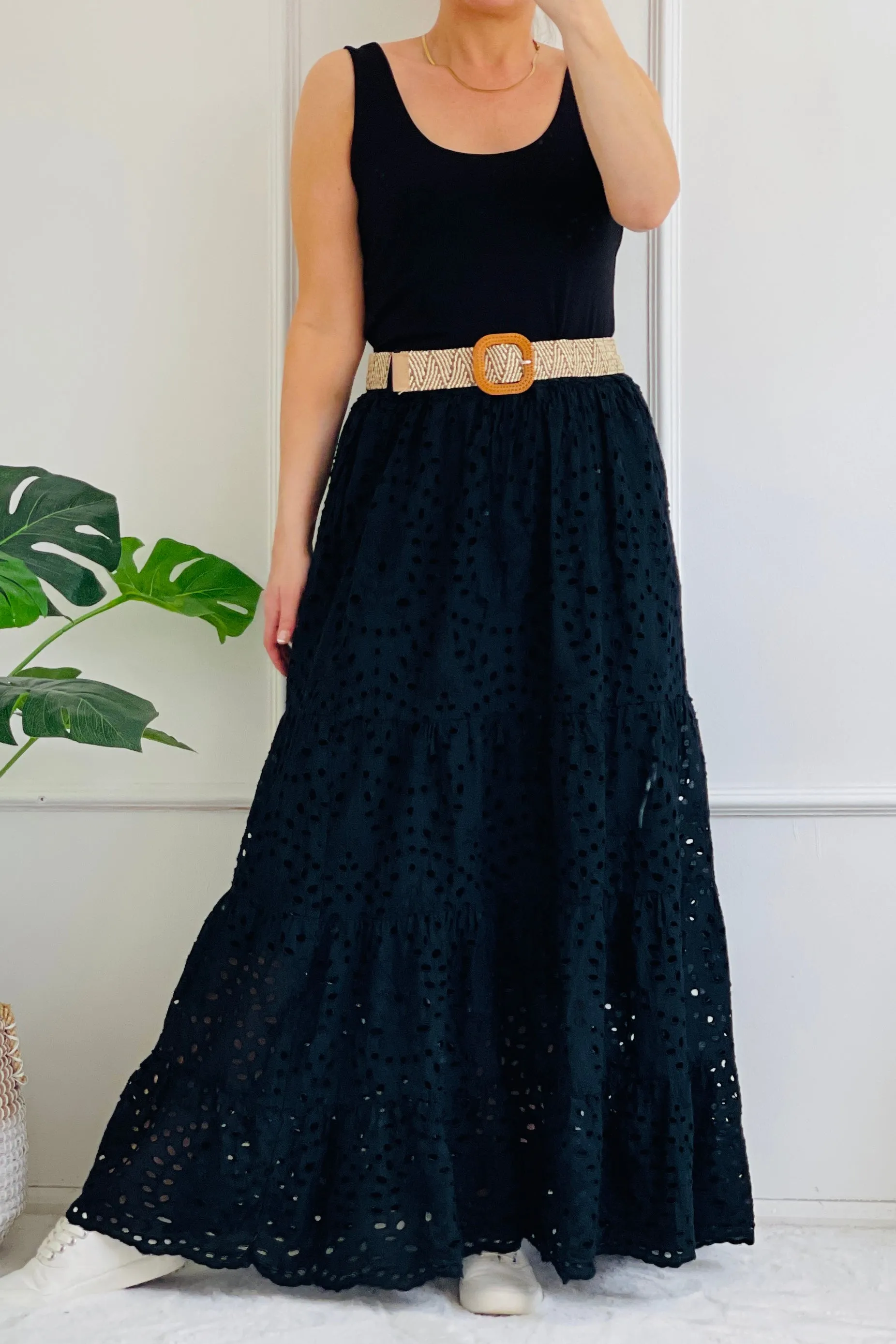 Marbella Broderie Maxi Skirt | Black