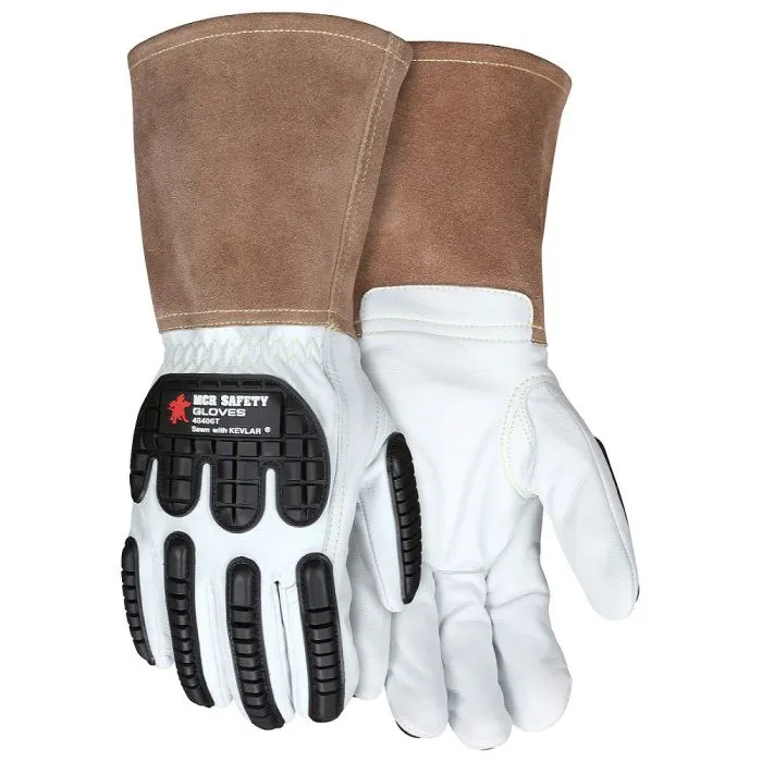 MCR Safety 48406K Premium Grain Goatskin Leather, 5 Inch Split Cowskin Cuff Welding Work Gloves, White, 1 Pair