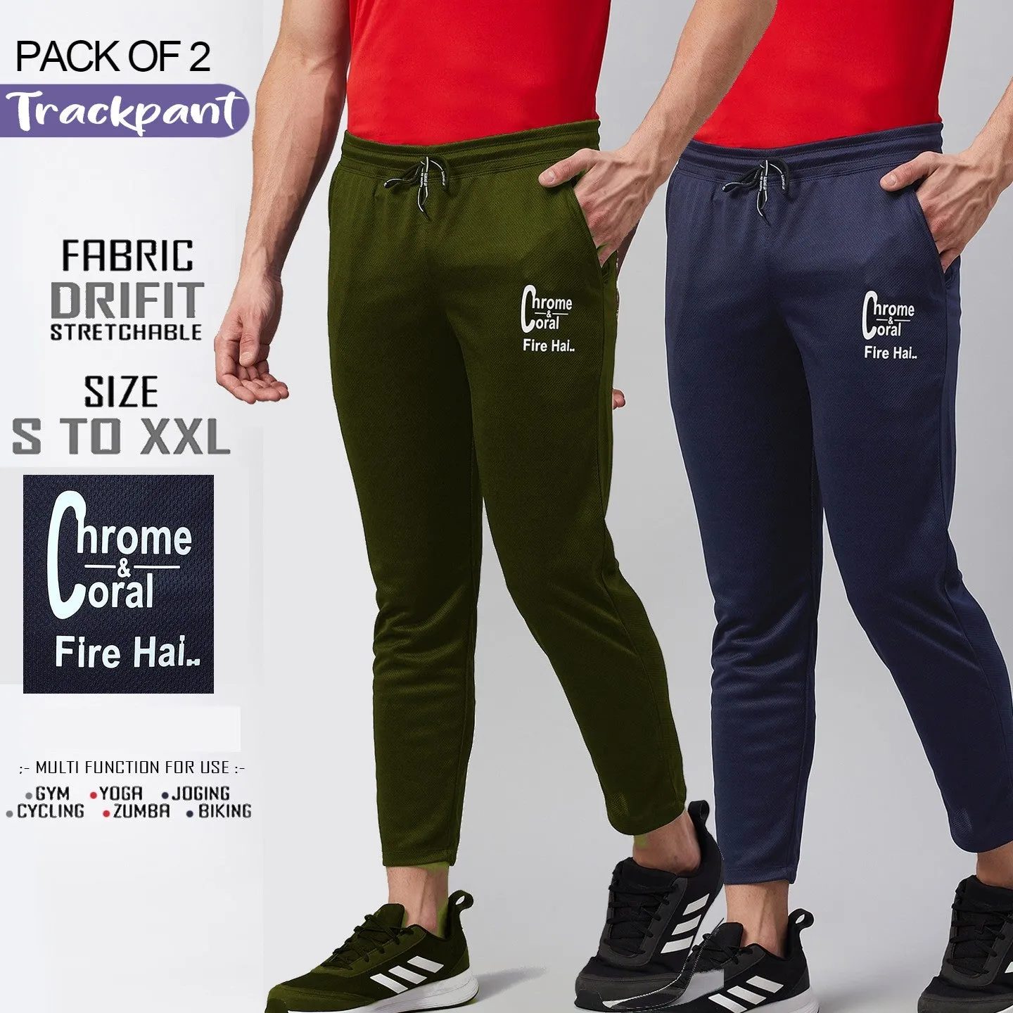 Men Printed Olive/Dark Blue Hiking Track Pants (Pack of 2)