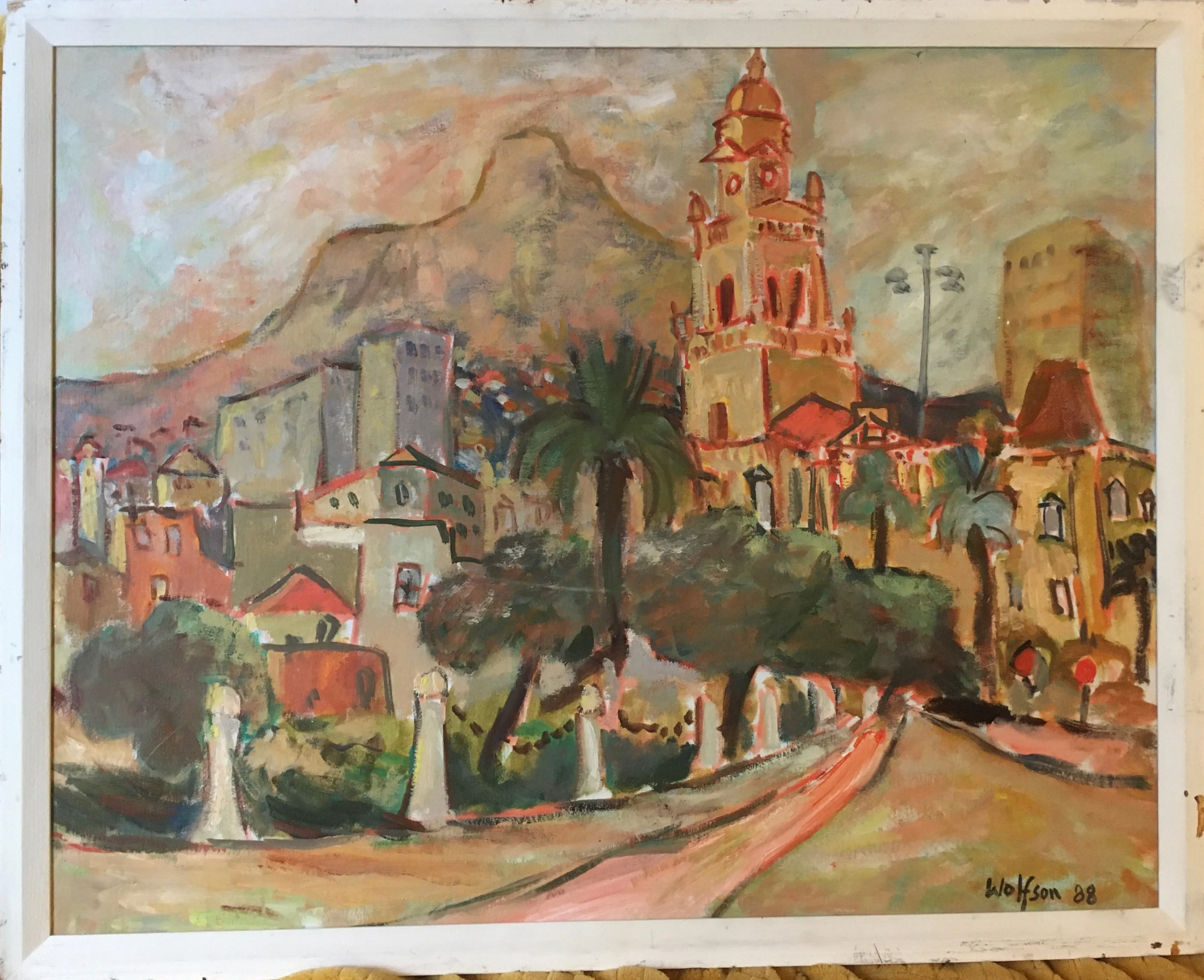 Michael Wolfson - South African Artist - Cape town scene - oil on board painting 1988