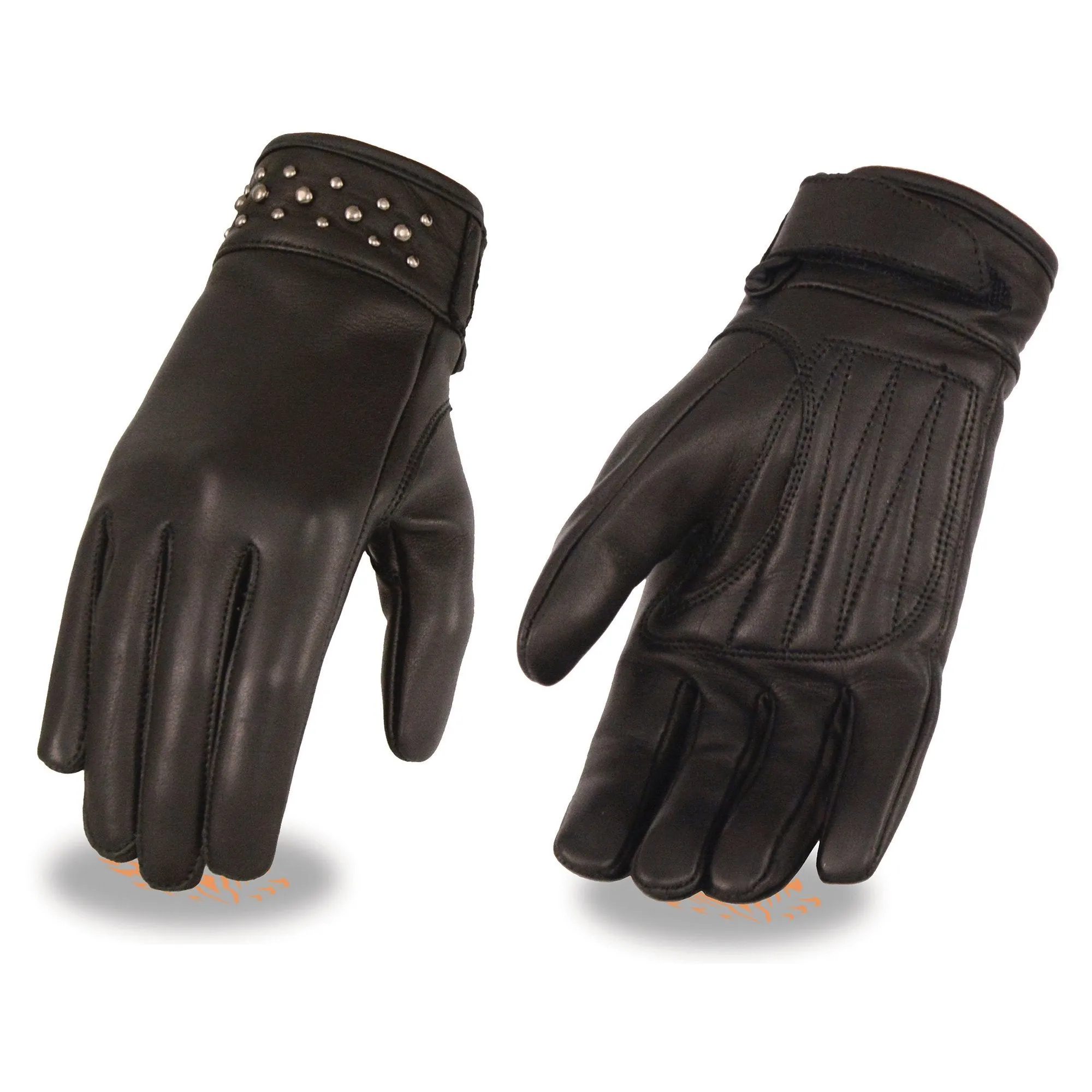 Milwaukee Leather MG7760 Women's Black Leather Gel Palm Lightweight Motorcycle Hand Gloves W/ Stylish ‘Wrist Detailing’