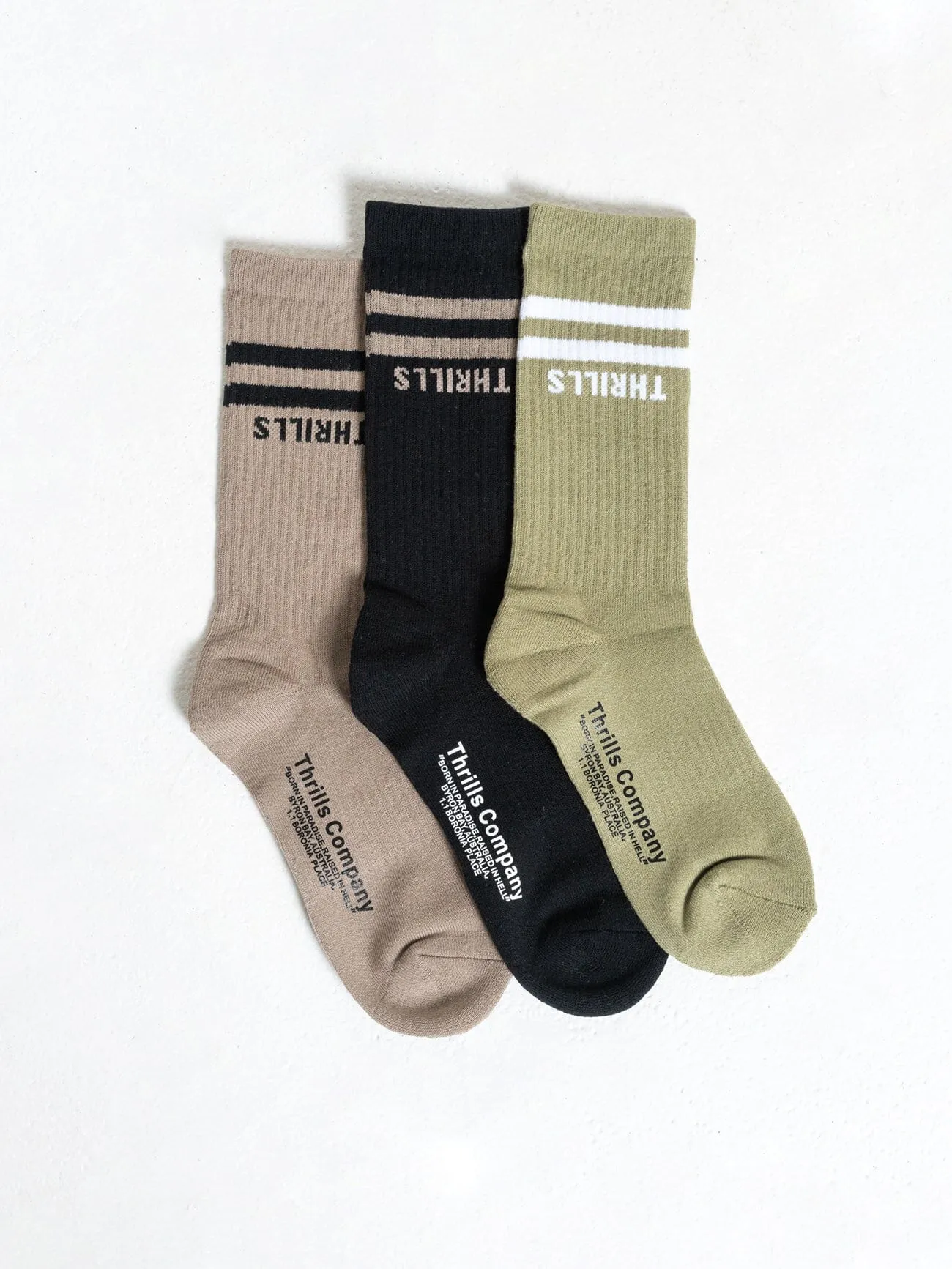 Minimal Thrills 3 Pack Sock - Sage Grey - Washed Black - Aloe