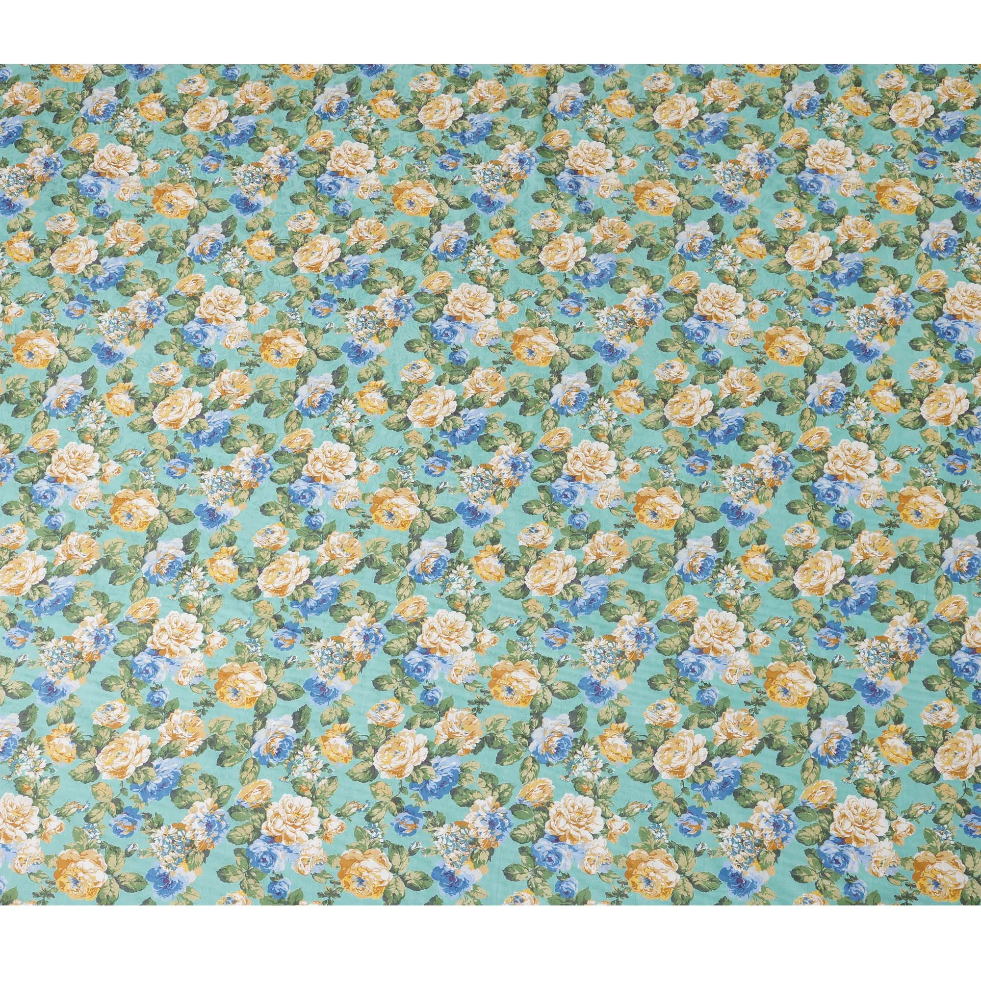 Mint Green Japanese Cotton Voile Fabric, Yellow & Blue Floral Print, 110 cm Width-D20915