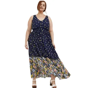 Navy Blue V-Neck Maxi Dress for a Blooming Summer