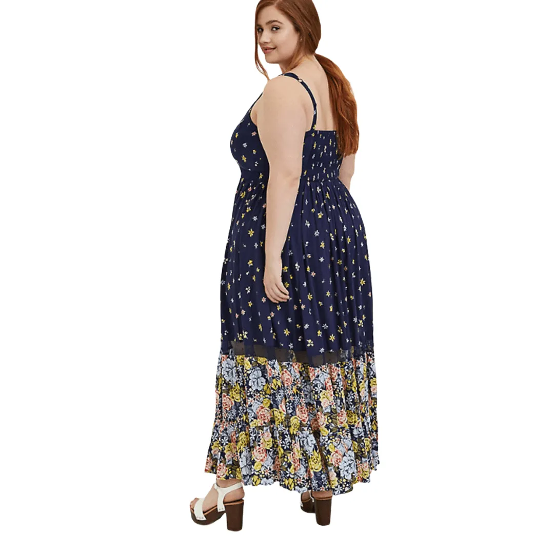 Navy Blue V-Neck Maxi Dress for a Blooming Summer