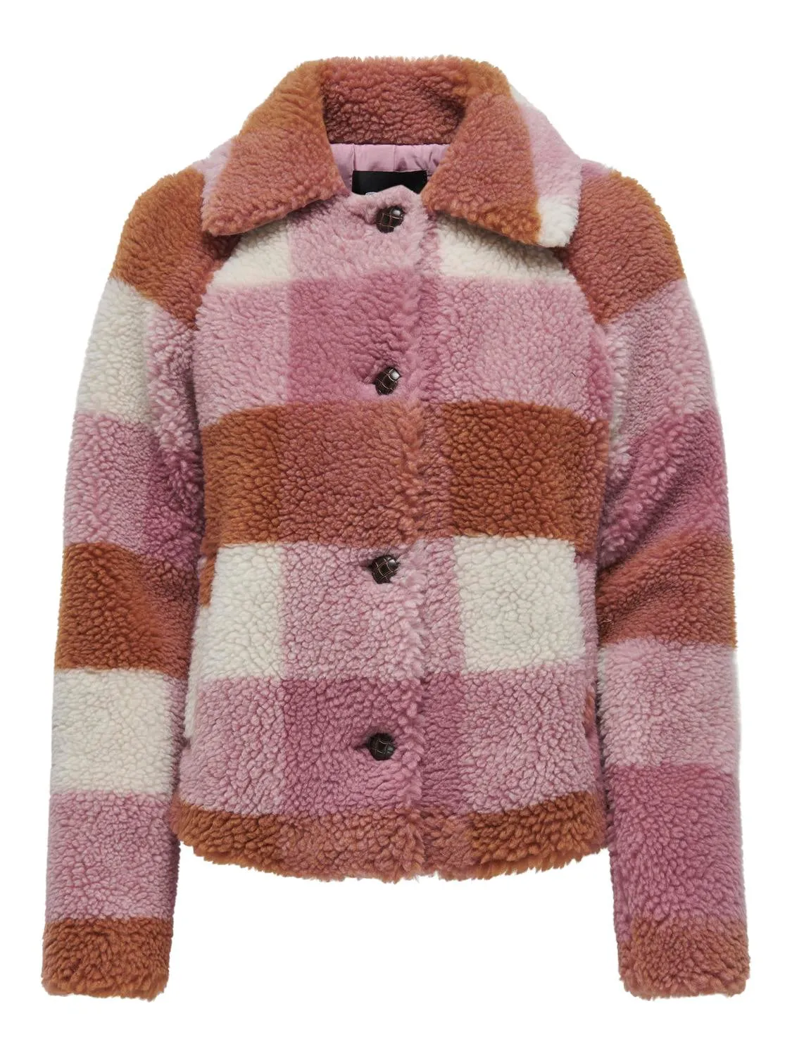 Only - Blush Pink Check Teddy Jacket