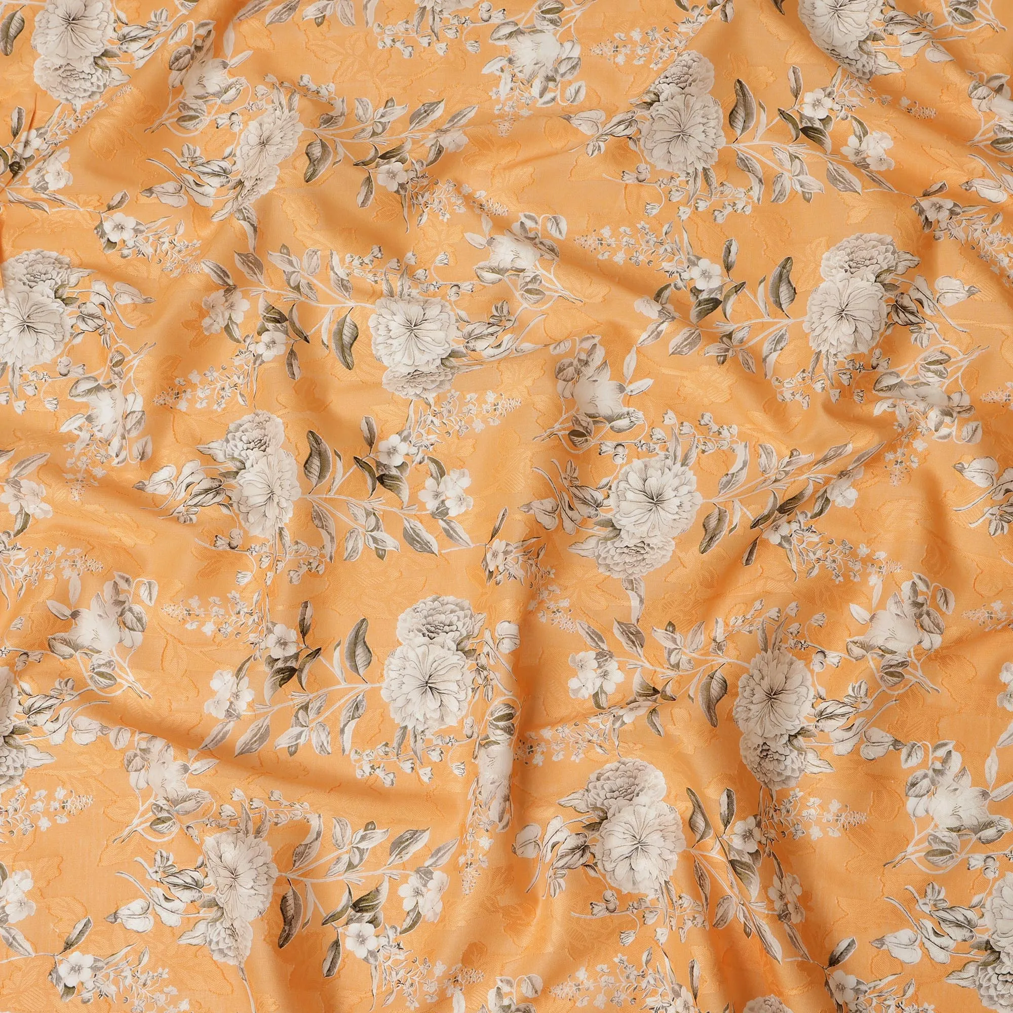 Orange Floral Cotton Uragiri Voile with Jacquard, 110 cm Width-D20570