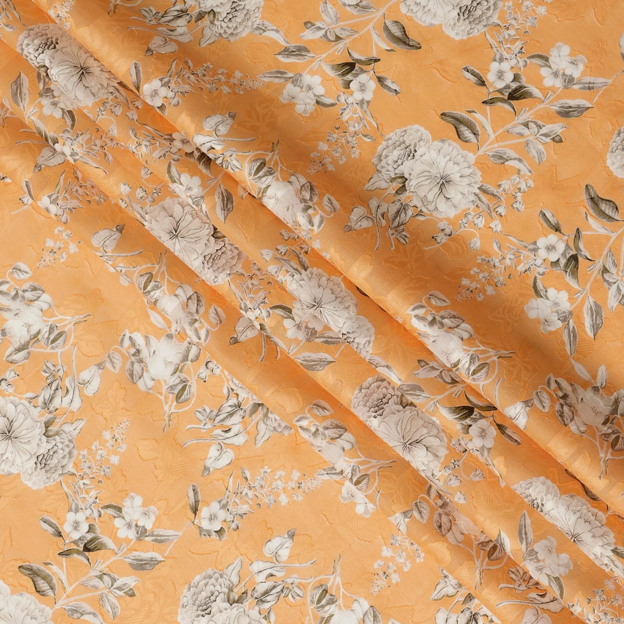 Orange Floral Cotton Uragiri Voile with Jacquard, 110 cm Width-D20570