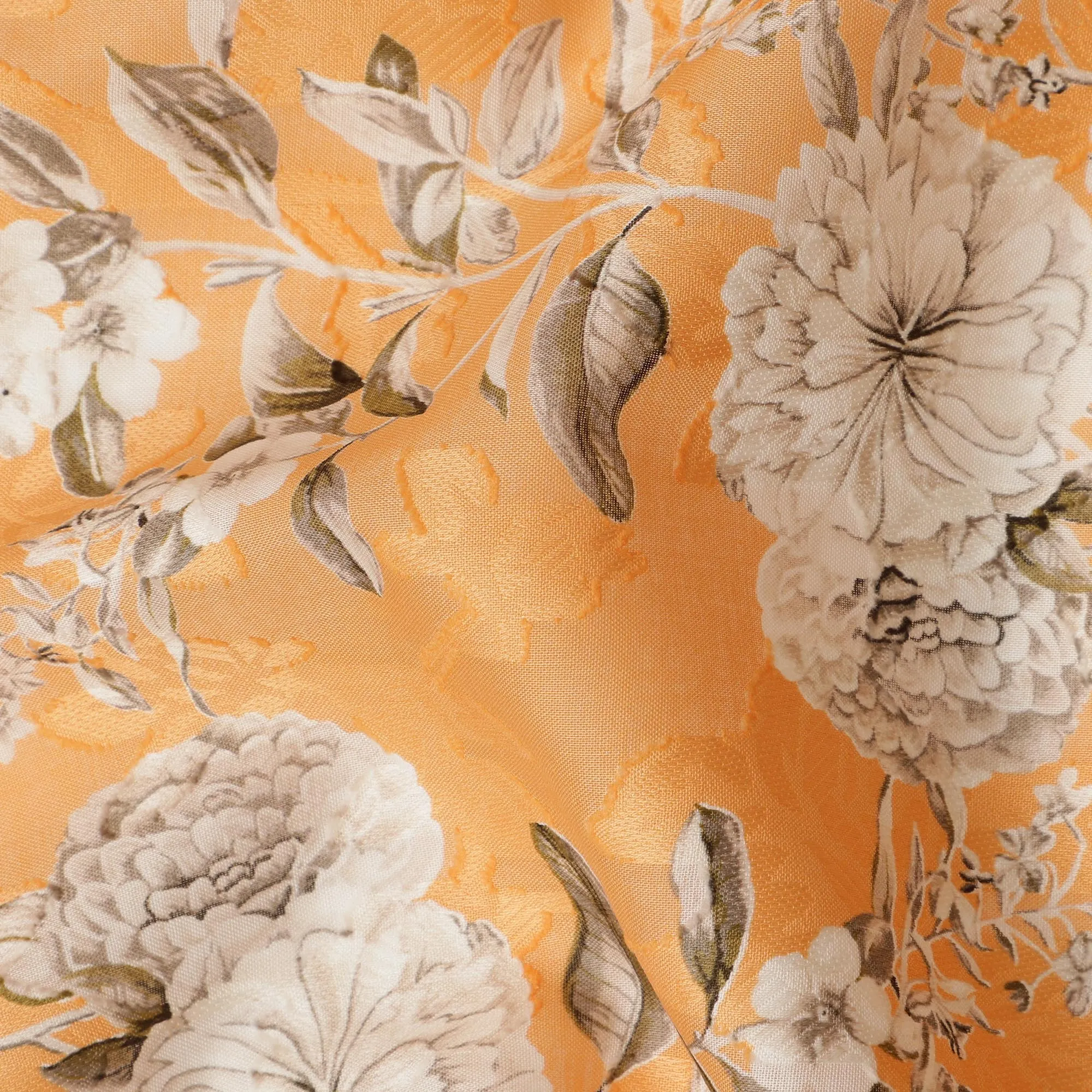 Orange Floral Cotton Uragiri Voile with Jacquard, 110 cm Width-D20570