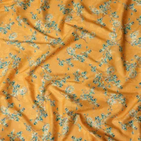 Orange Japanese Cotton Voile Fabric, Blue & White Leaf Print, 110 cm Width-D20917