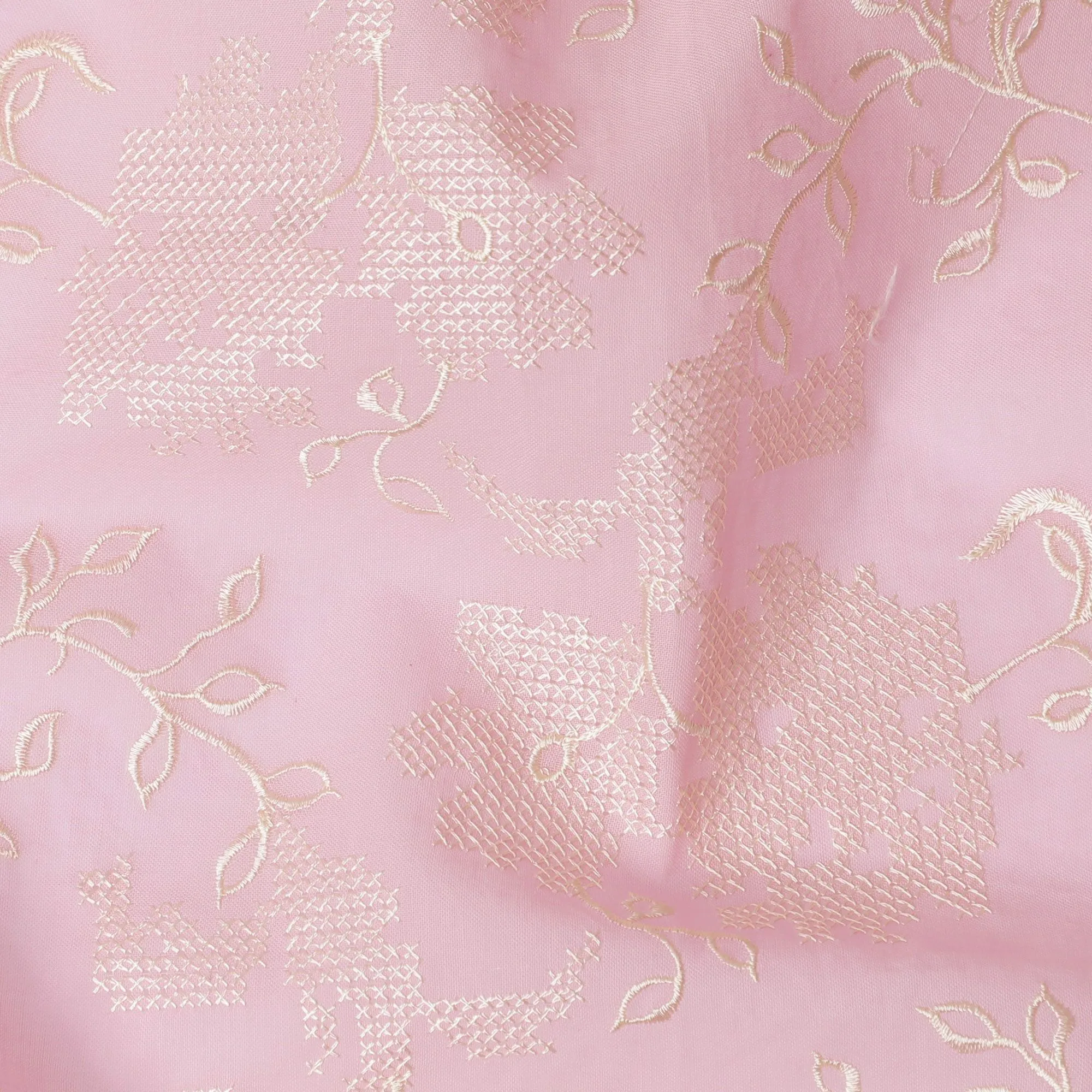 Pink Blossom Cotton Voile Fabric - Subtle White Embroidery, 110 cm Wide - Shop Online for Delicate Sewing Projects-D18127