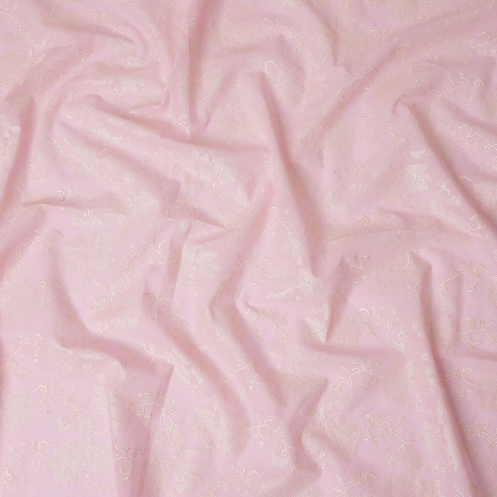 Pink Blossom Cotton Voile Fabric - Subtle White Embroidery, 110 cm Wide - Shop Online for Delicate Sewing Projects-D18127