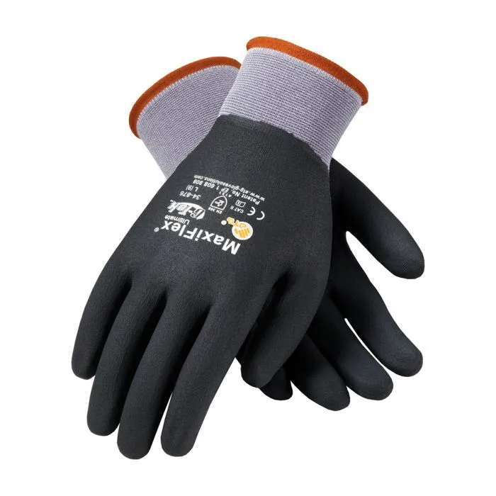 PIP ATG 34-876 MaxiFlex Ultimate Touchscreen Compatible Seamless Knit Glove with Nitrile MicroFoam Grip on Full Hand, Gray, 1 Pair