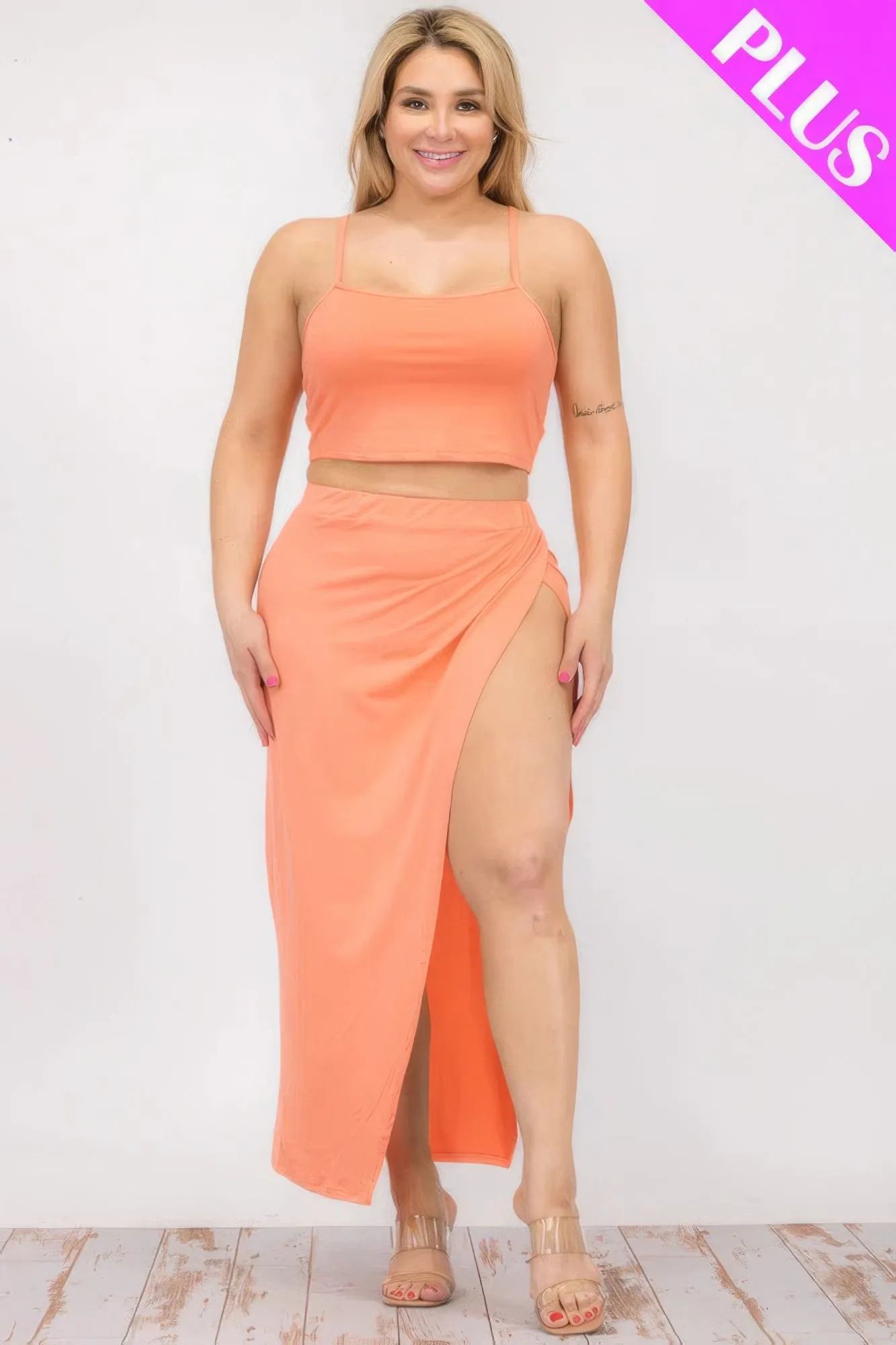 Plus Size Crop Cami & Split Thigh Maxi Skirt Set