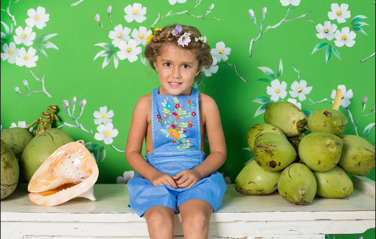 pomme sunsuit periwinkle with colour hand stitch