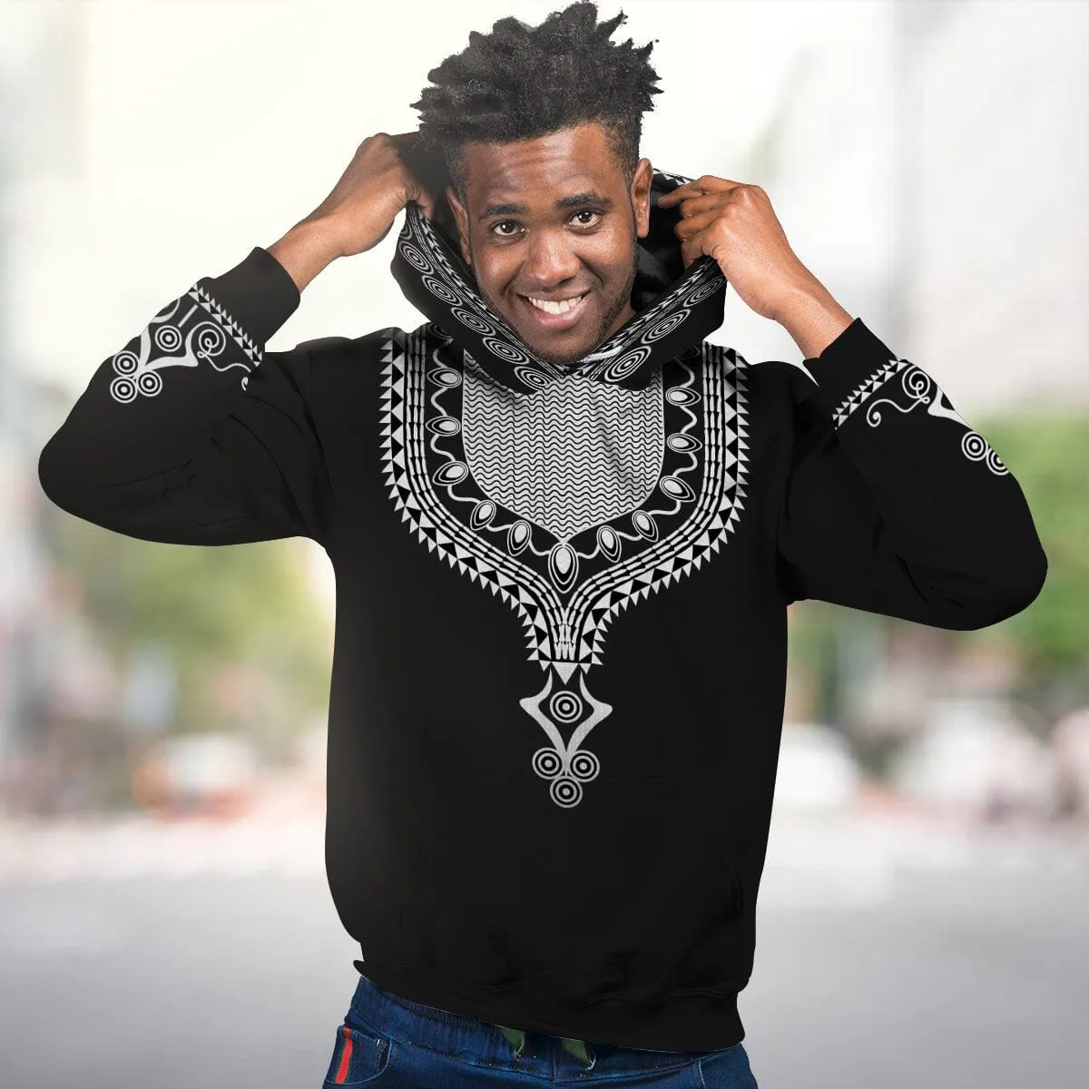 Printed Dashiki Color Black All-over Hoodie