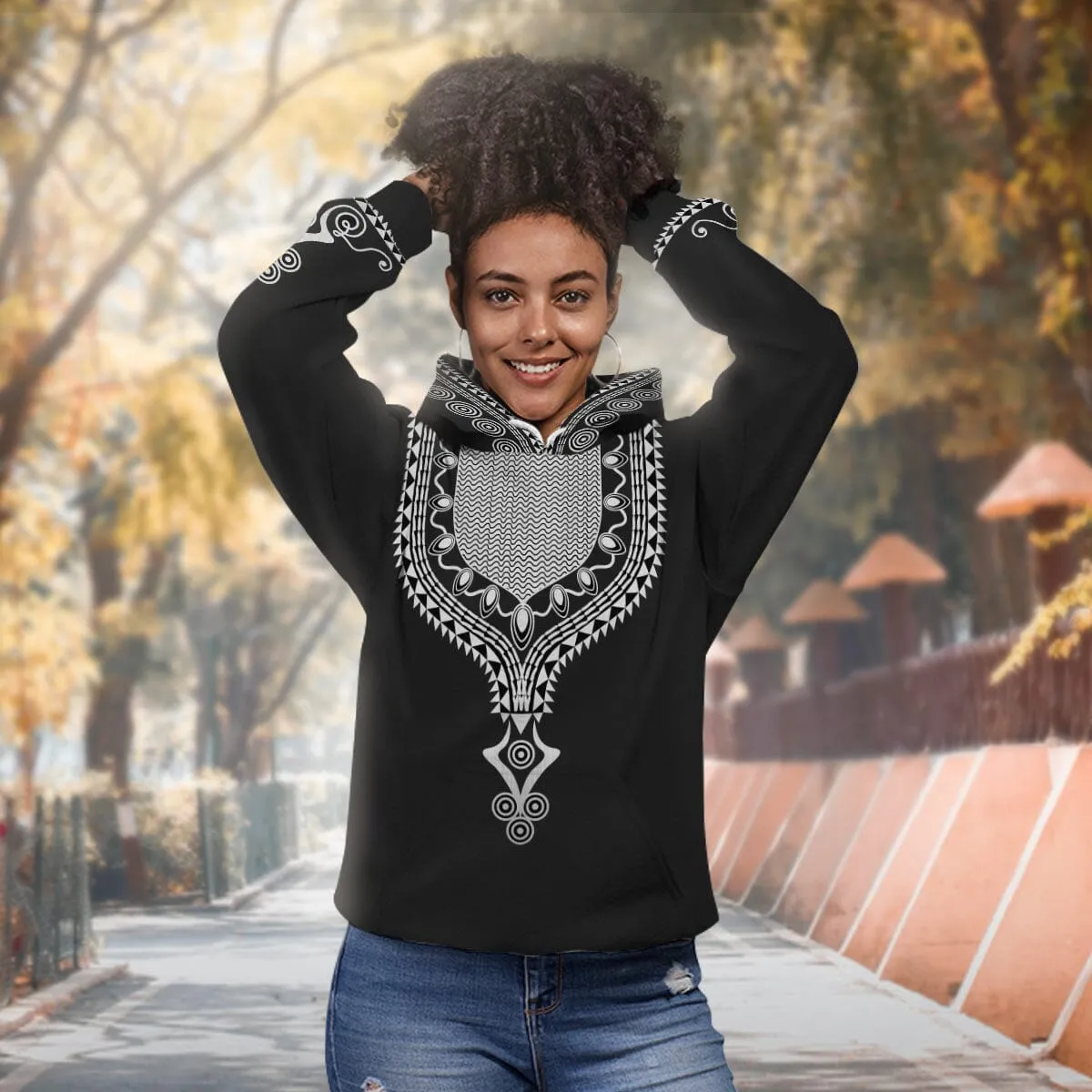 Printed Dashiki Color Black All-over Hoodie