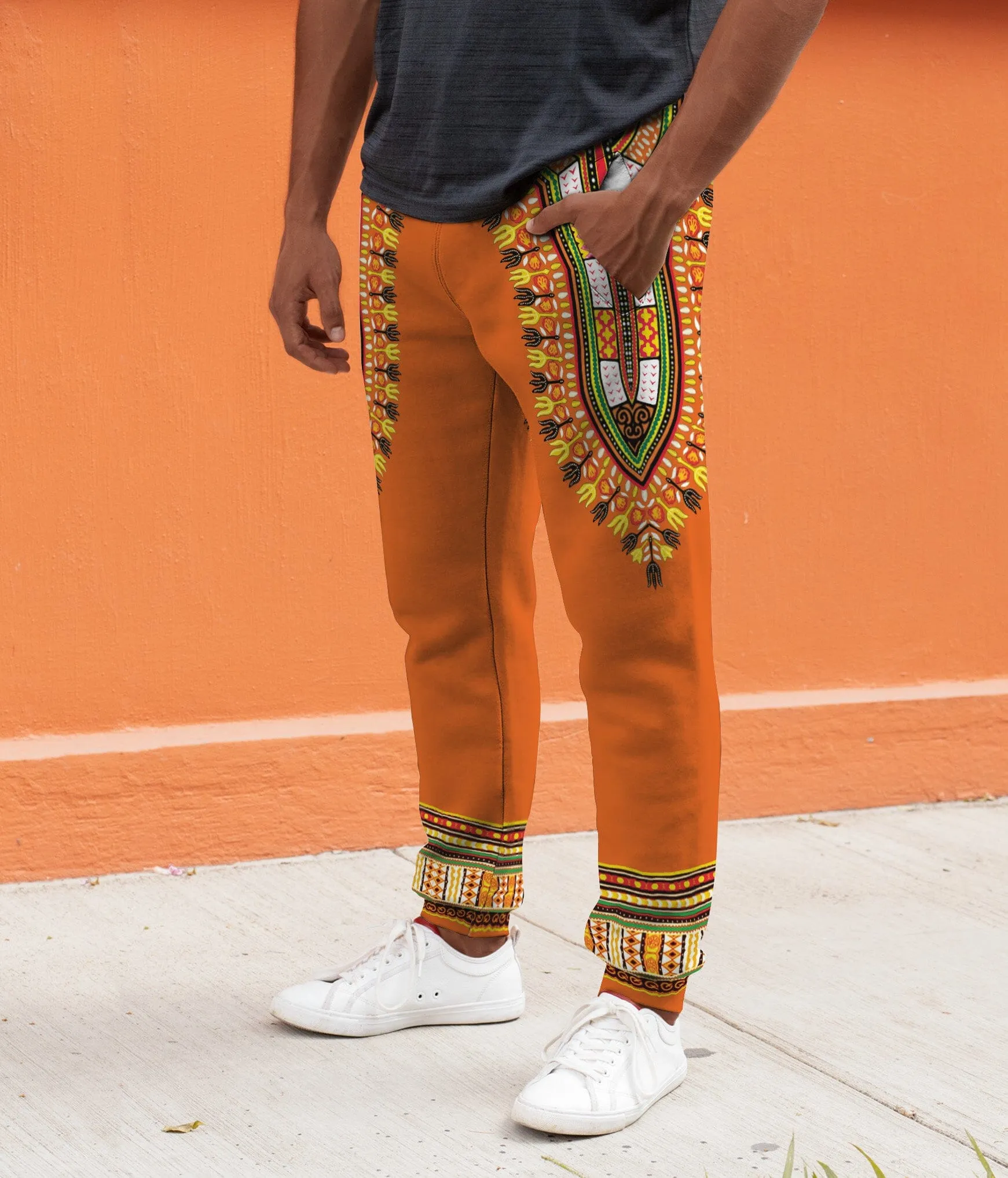 Printed Dashiki In Orange Joggers