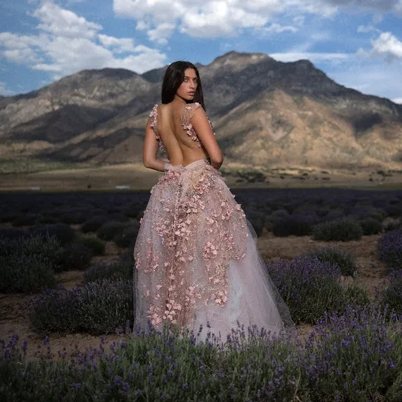 "VERITY" Blush & Gold 3D Floral Lace & Tulle Wedding Ballgown Set