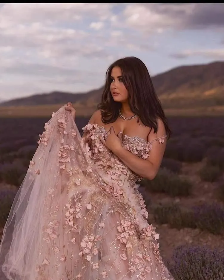 "VERITY" Blush & Gold 3D Floral Lace & Tulle Wedding Ballgown Set