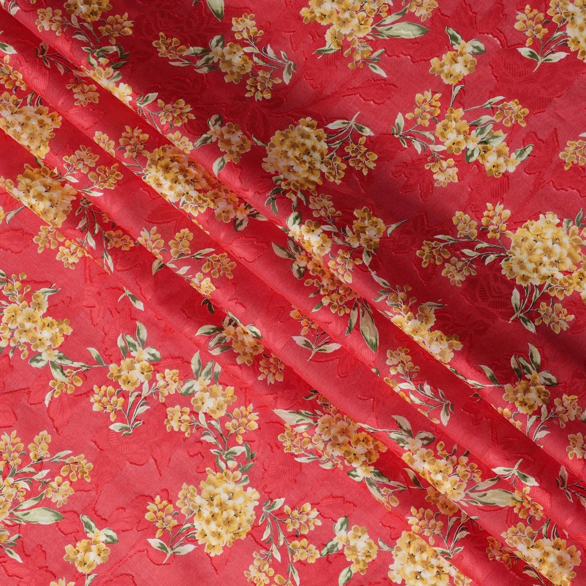 Red Japanese Cotton Voile Fabric, Yellow Floral Print, 110 cm Width-D20916