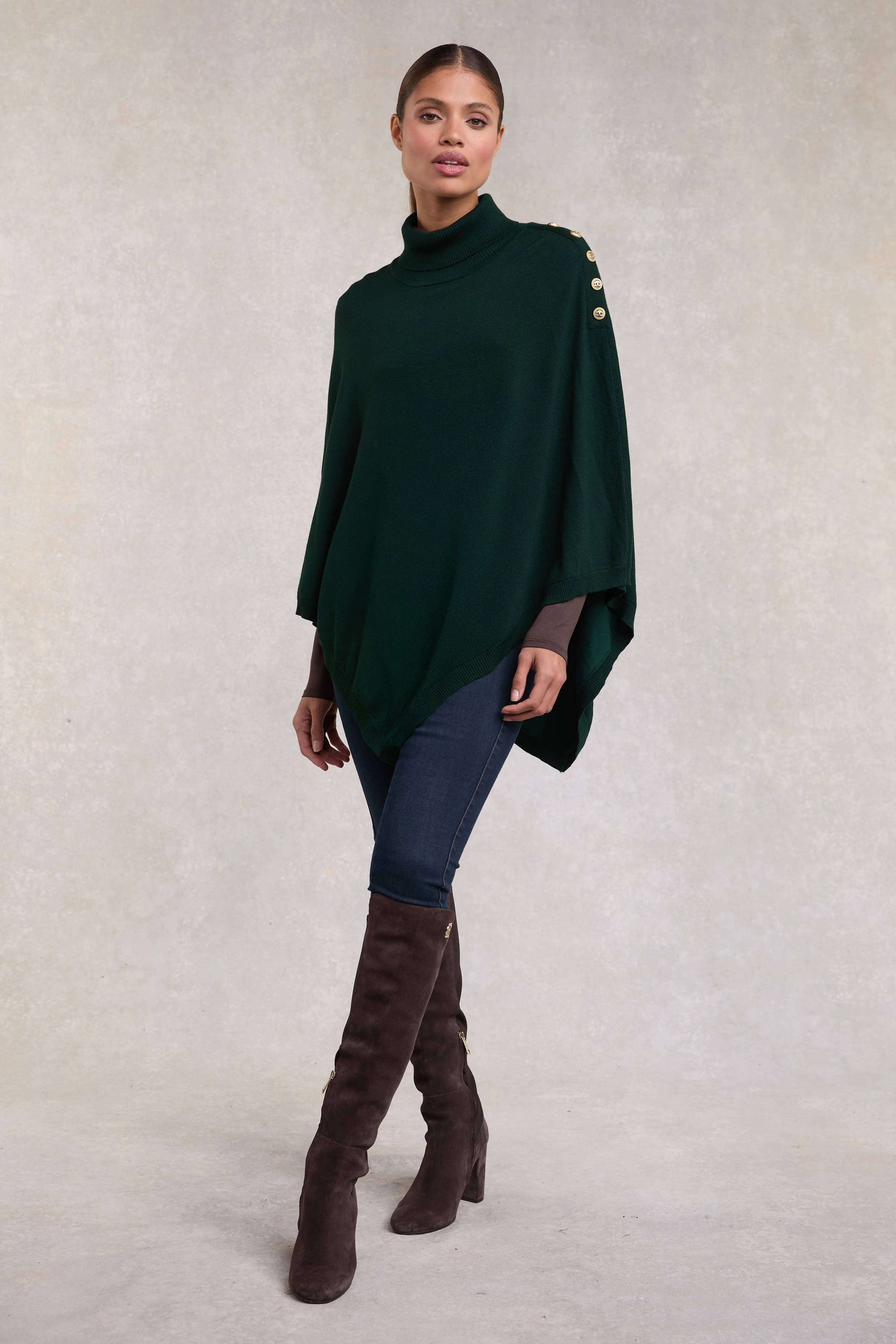 Roll Neck Cape (Deep Emerald)