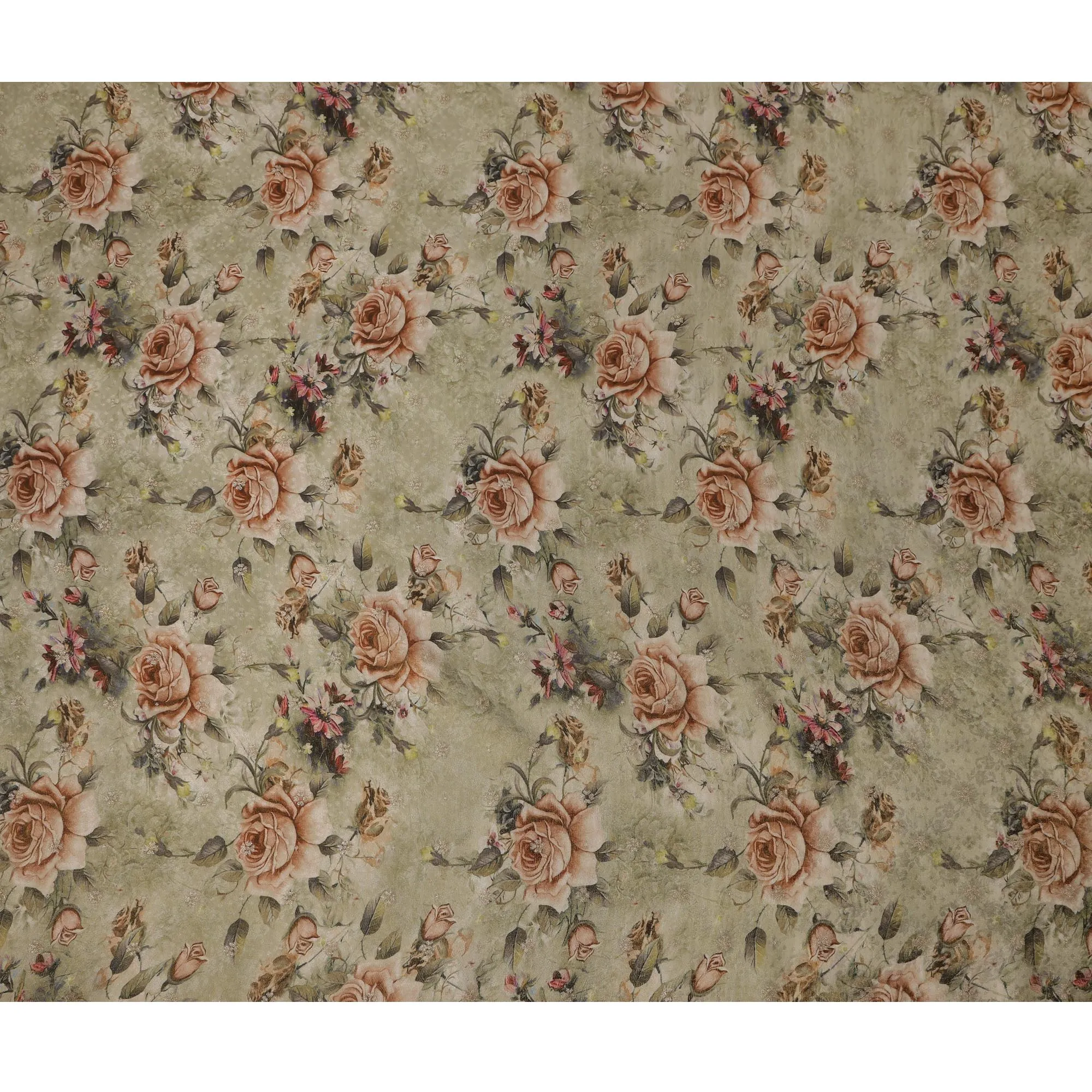 Sage Green Floral Viscose Crepe Digital Print Fabric, 110 cm Wide, Made in India-D20975