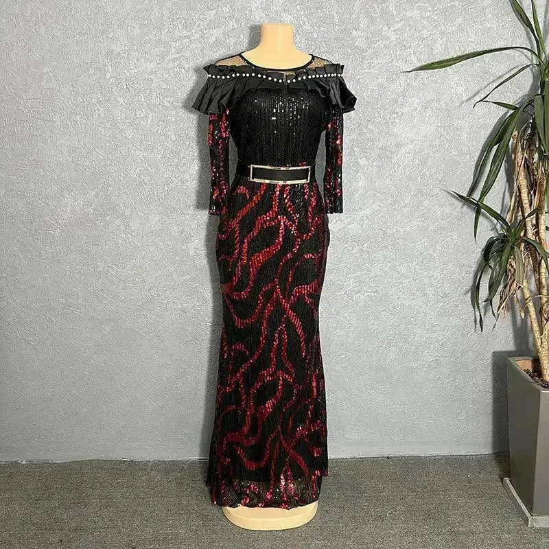 Sequined Embroidered Maxi Dress Slim-fit Fishtail Skirt Evening Gown