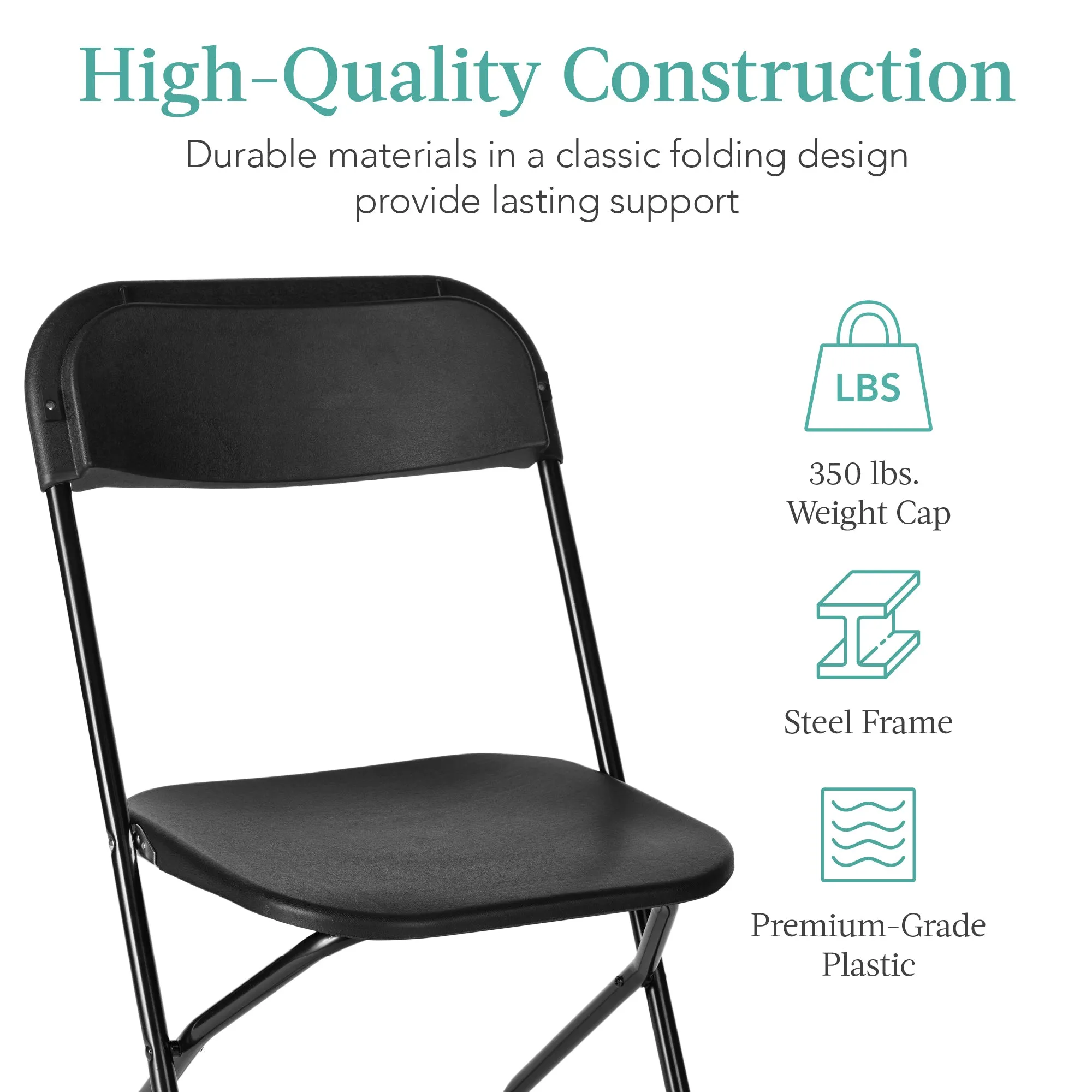 Set of 4 Folding Stacking Plastic Chairs w/ Non-Slip Feet