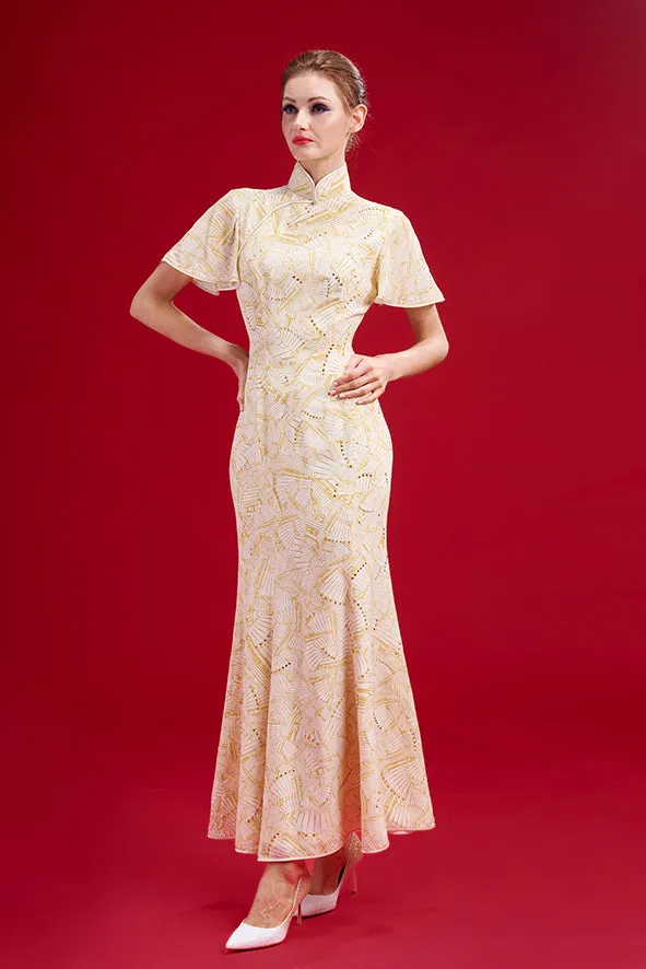 SPARKLE BY KAREN CHAN x  HK Heritage Museum【JUNK PARTY】Masterpiece Collection 100% Silk Cheongsam Wedding Gown  (Butterfly Sleeve / Regular Fit) (帆船) (嫁囍金紅)